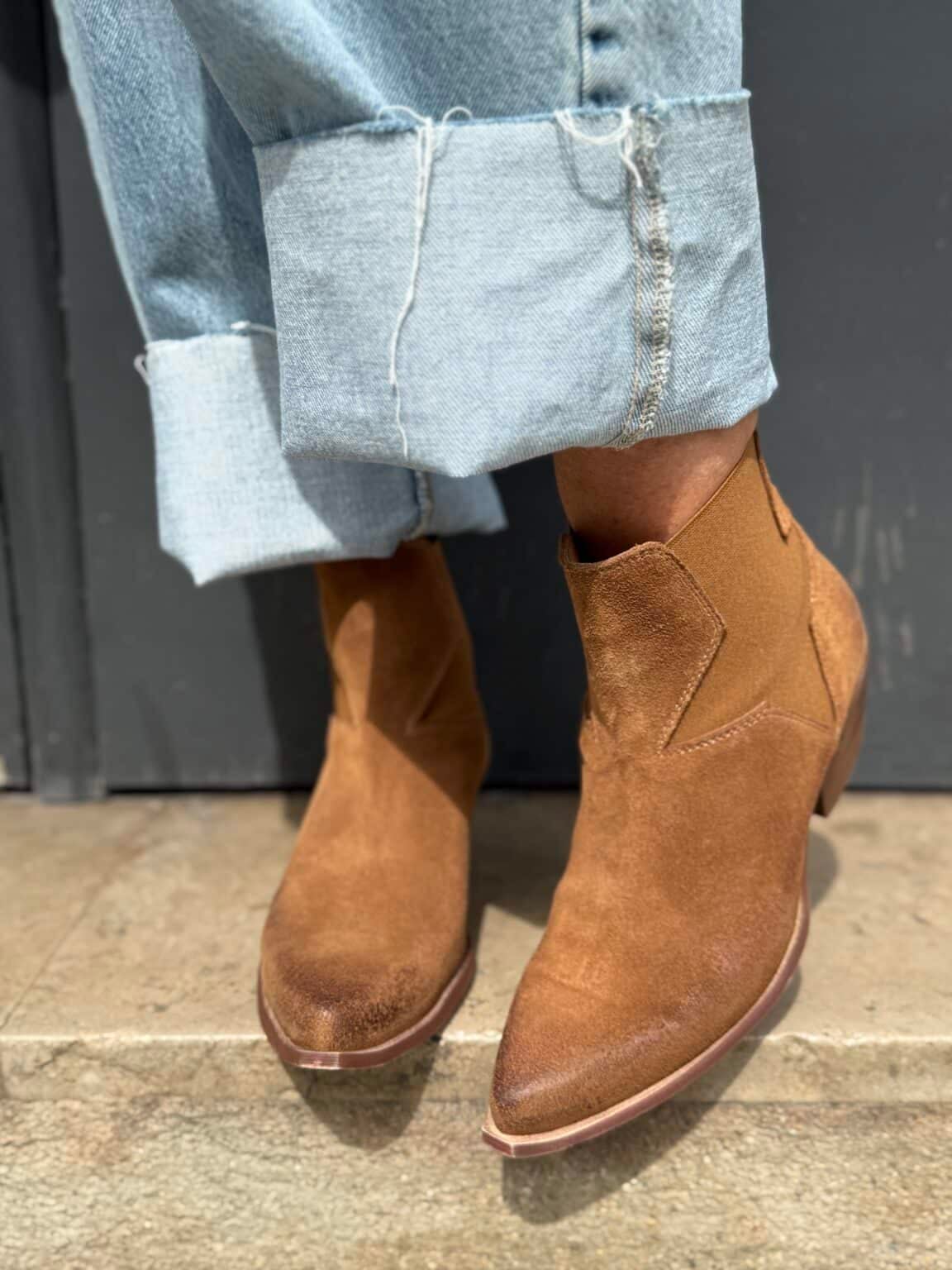 bottines werstern cuir suédé camel rd