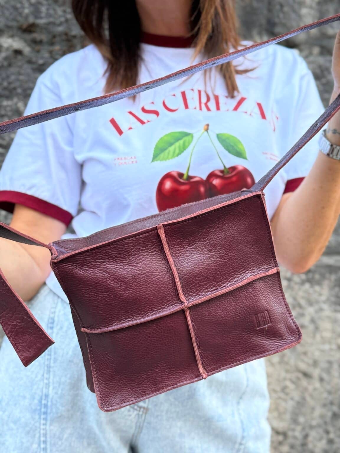 sac bandoulière en cuir bordeaux biba battle (ted)