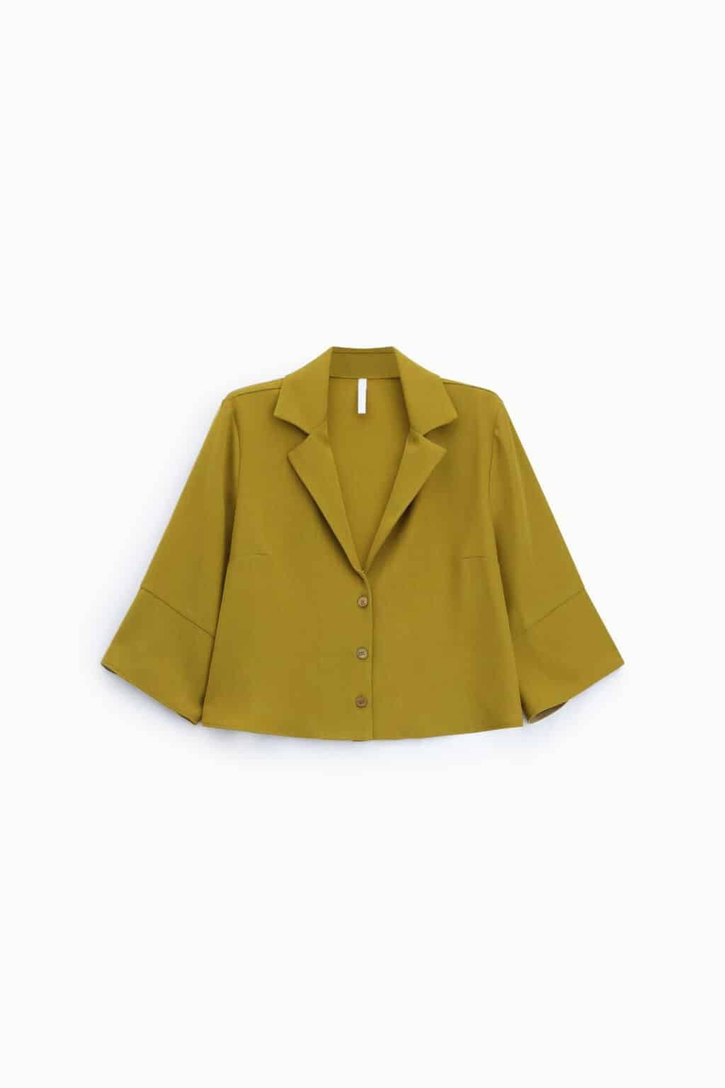 blouse fluide vert olive à col tailleur imperial