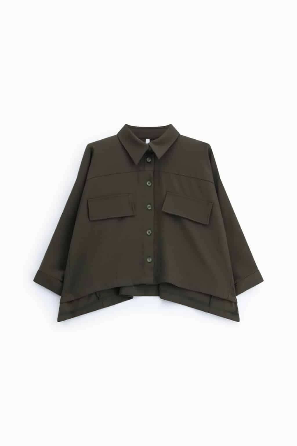 chemise courte oversize à poches vert foncé imperial