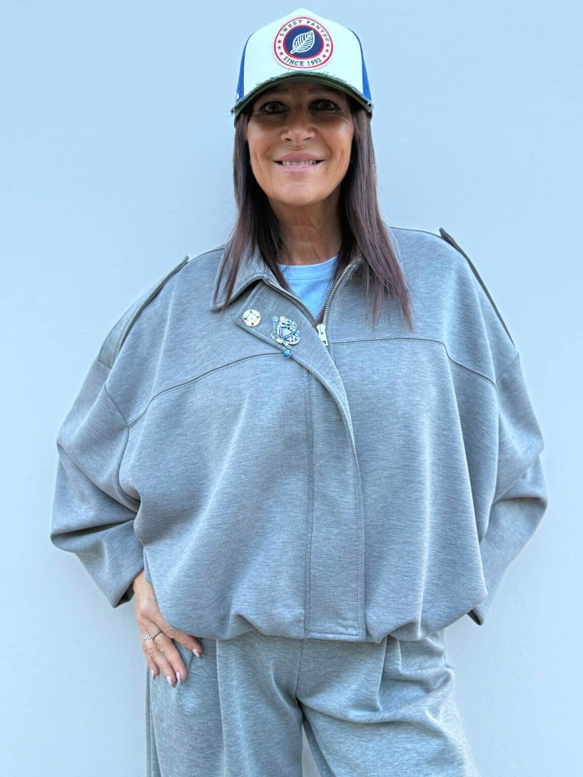 veste bomber oversize zippée gris chiné imperial