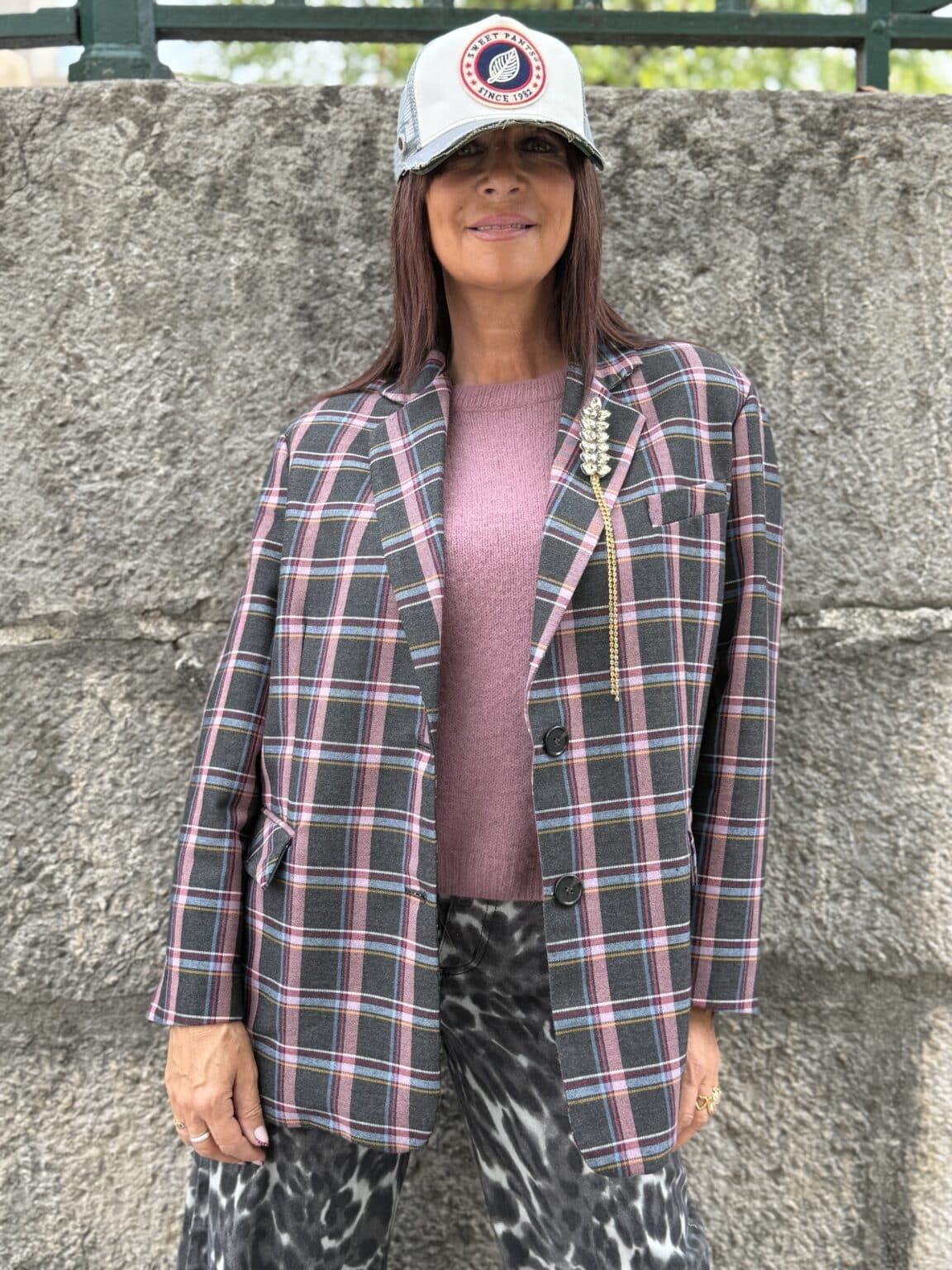 blazer oversize à carreaux marron et rose dixie