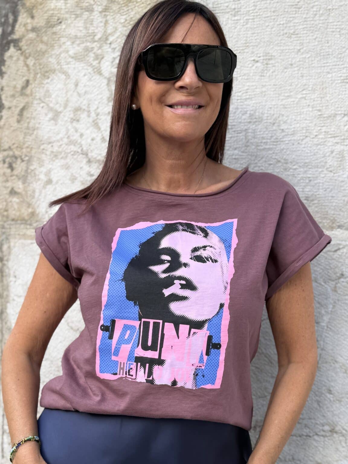 t shirt graphique bordeaux "punk hello joy" mhj