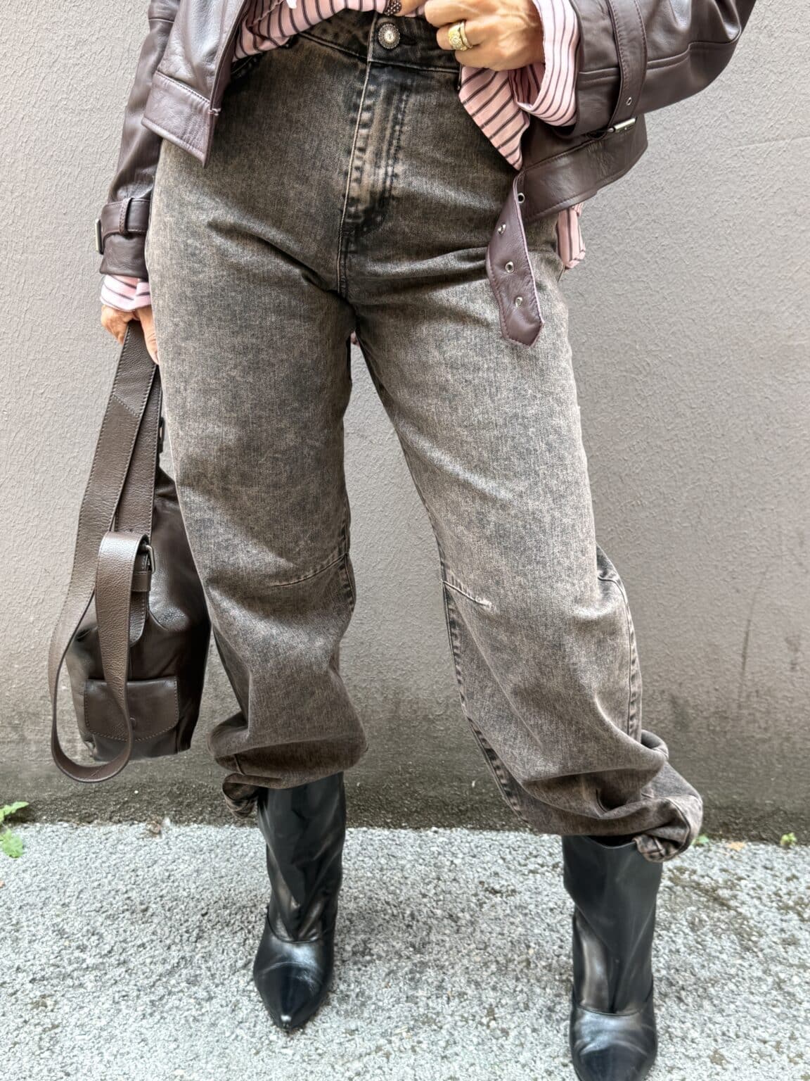 jean barrel gris noir délavé meme road