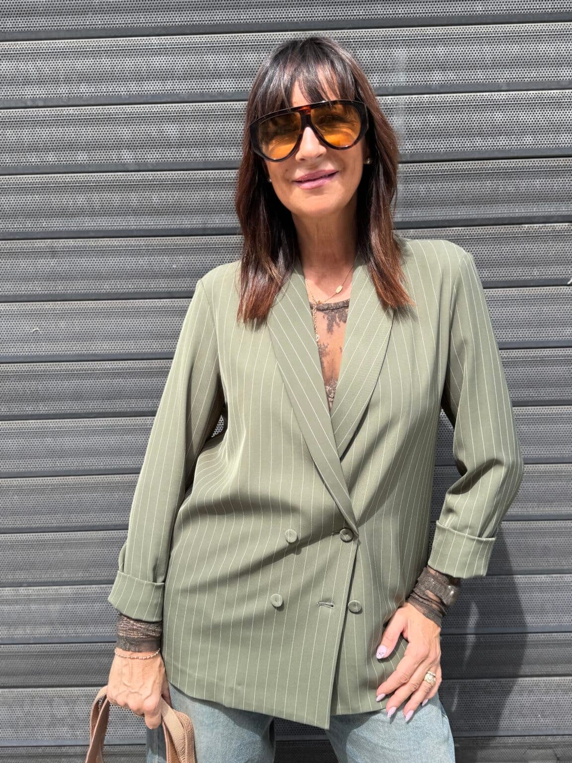veste blazer fluide à rayures kaki imperial