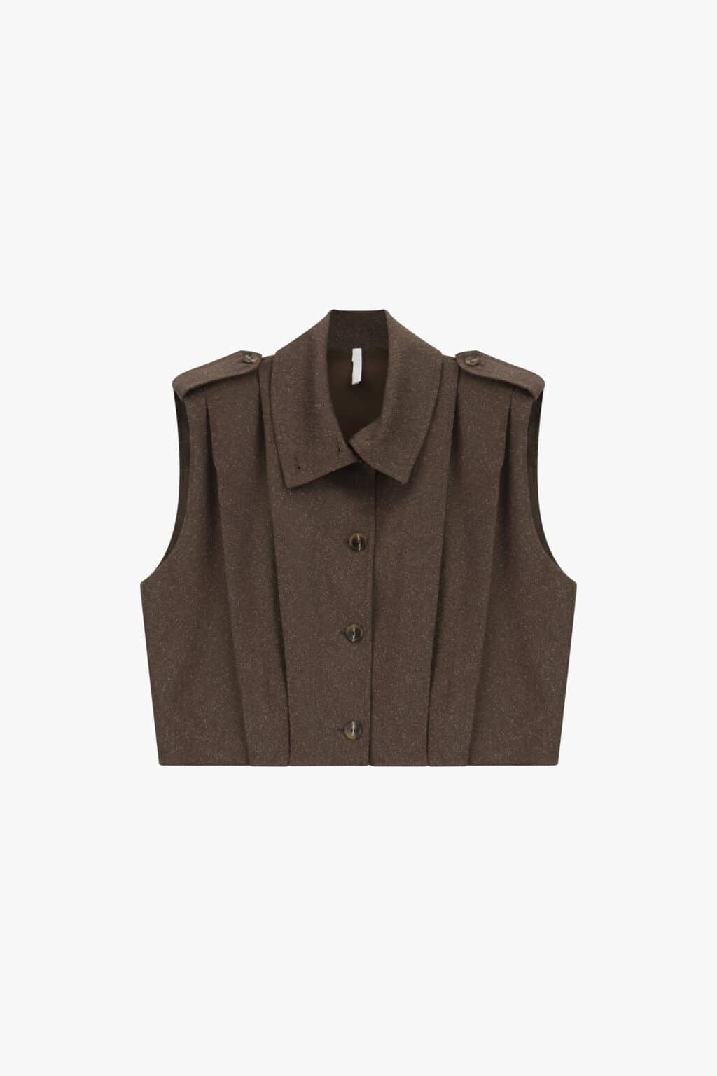 gilet tailleur sans manches marron chiné imperial