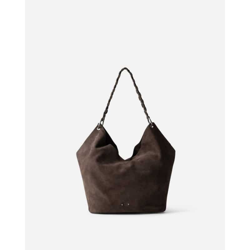 sac bandoulière en cuir brun fonçé biba