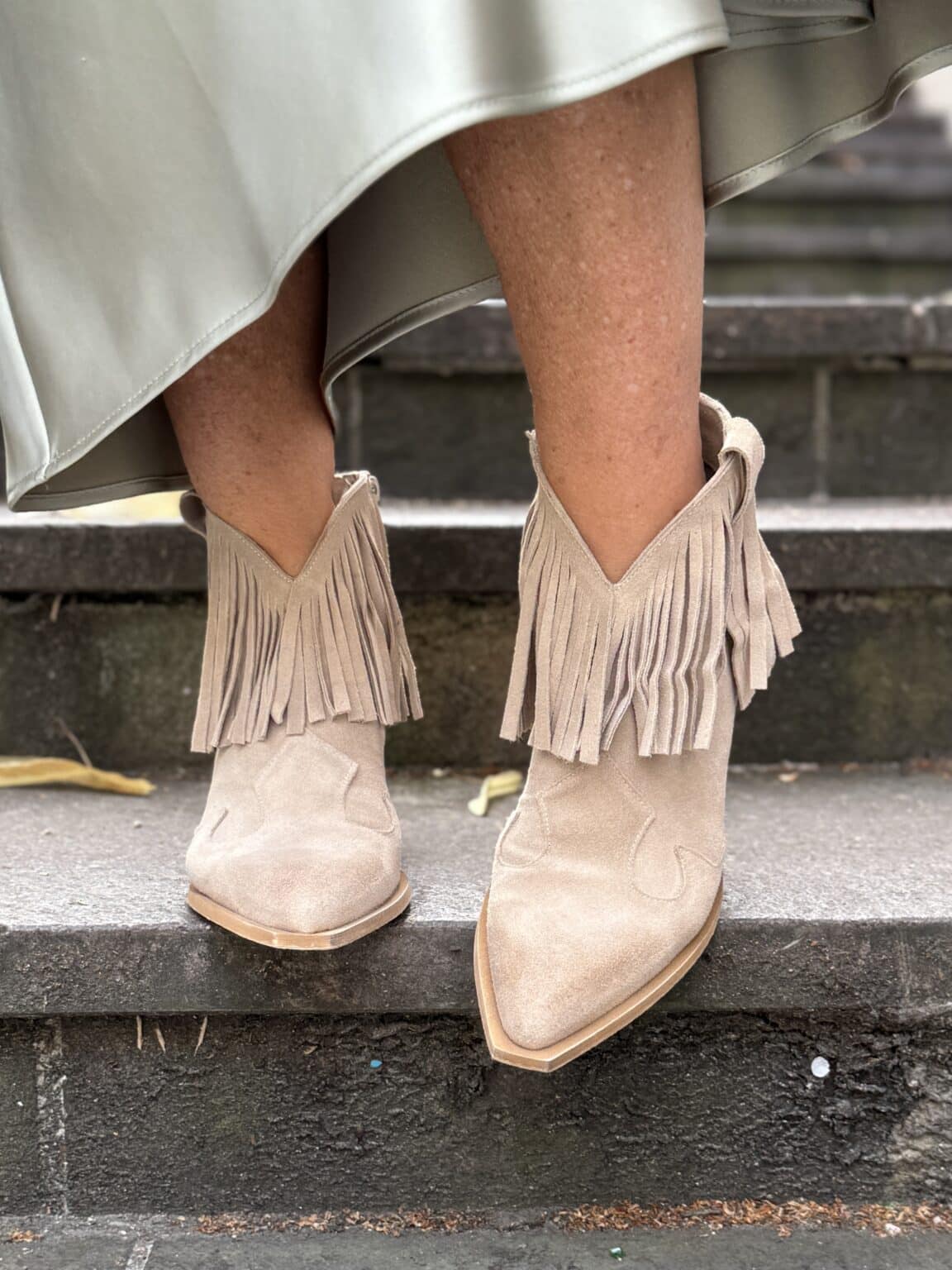 bottines western à franges beige rd