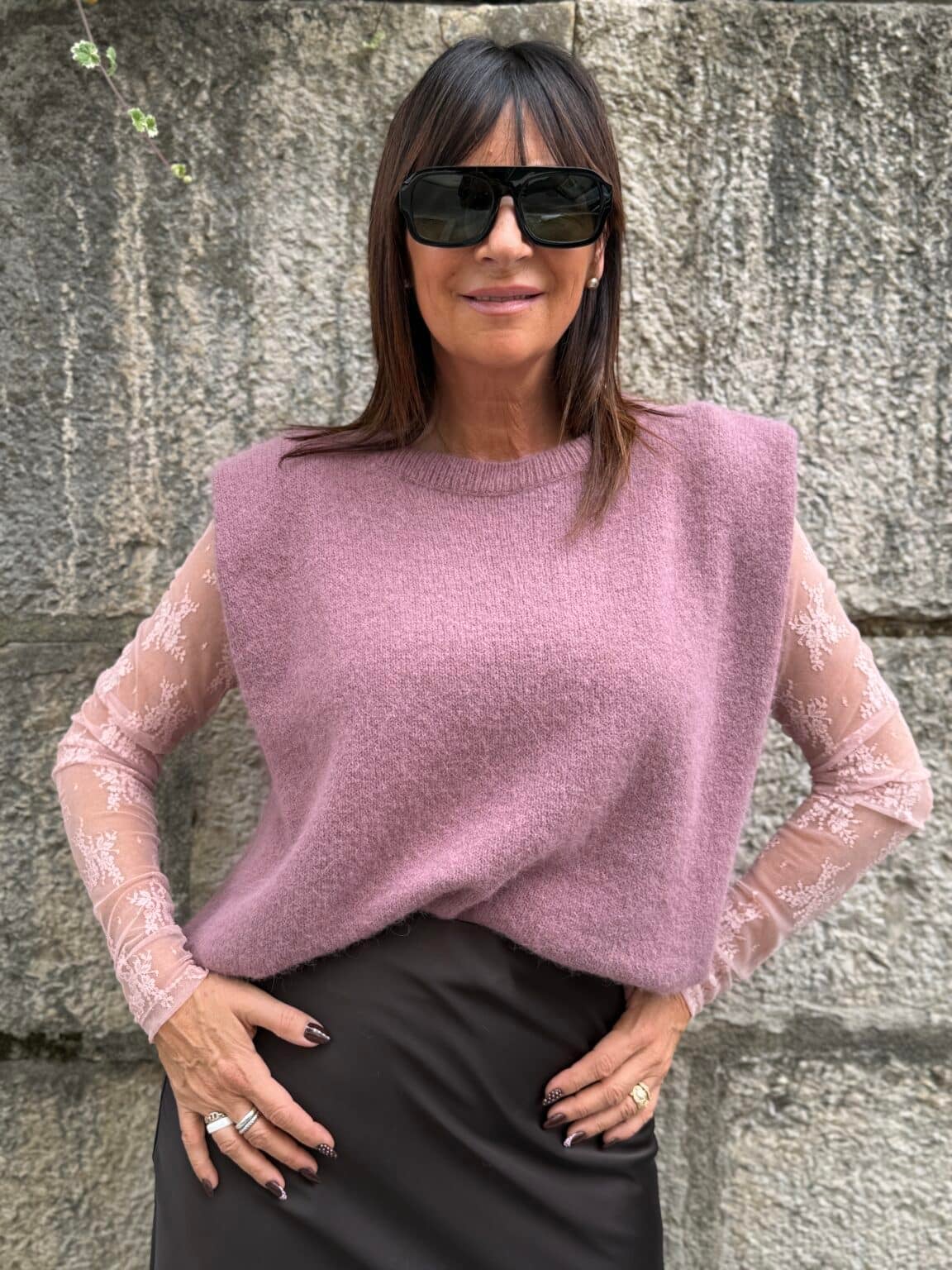 pull sans manches maille rose meme road (ted)