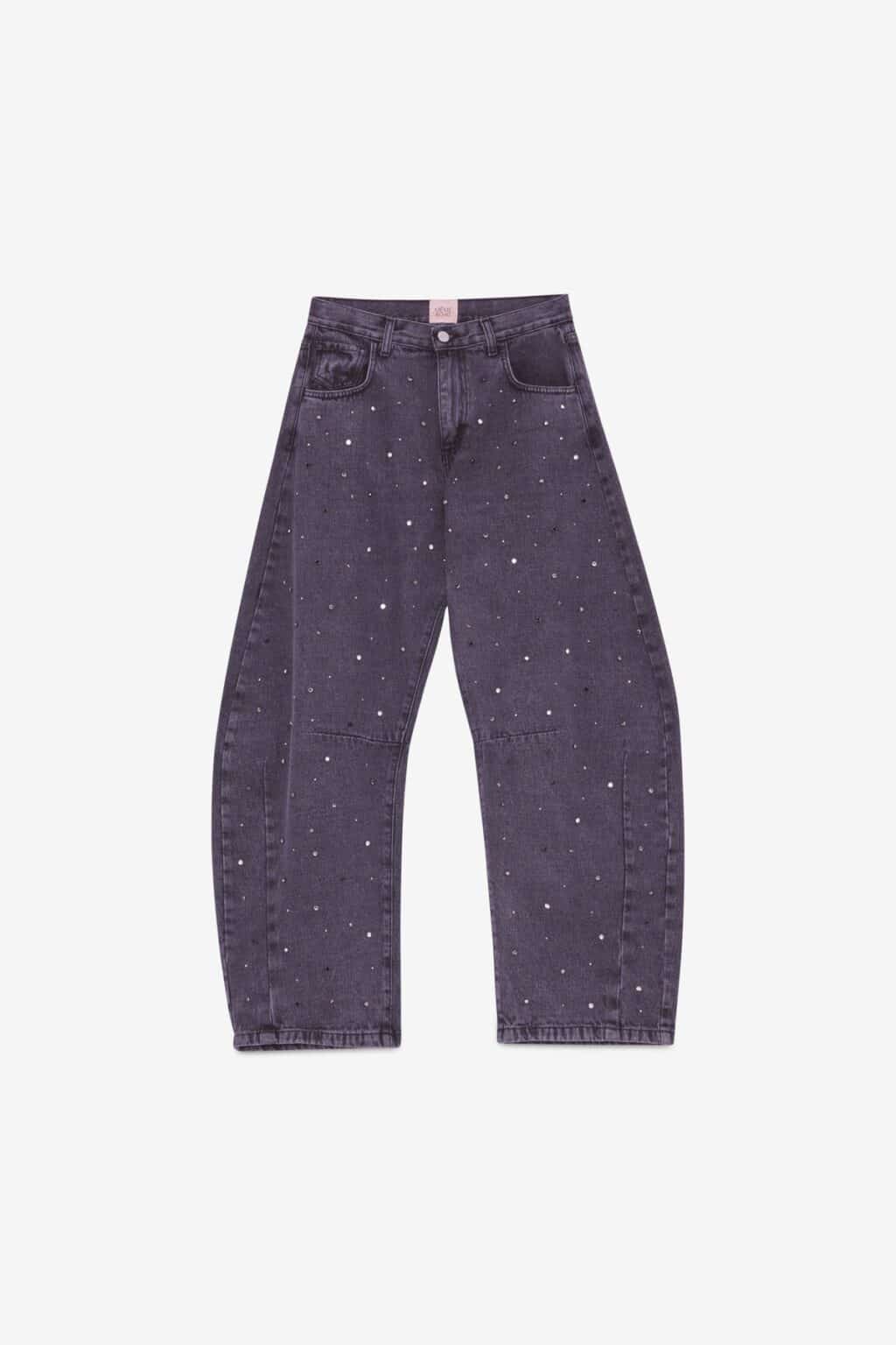 jean large noir délavé à strass meme road (ted)