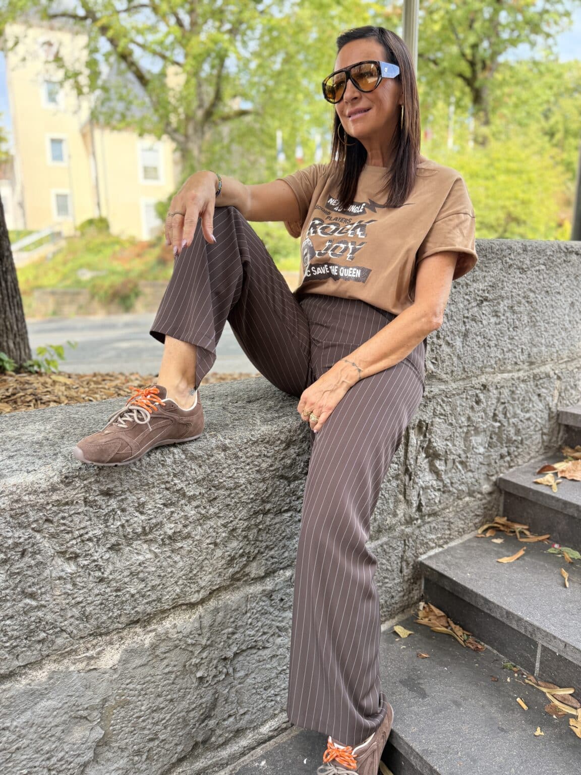 pantalon large rayé marron imperial