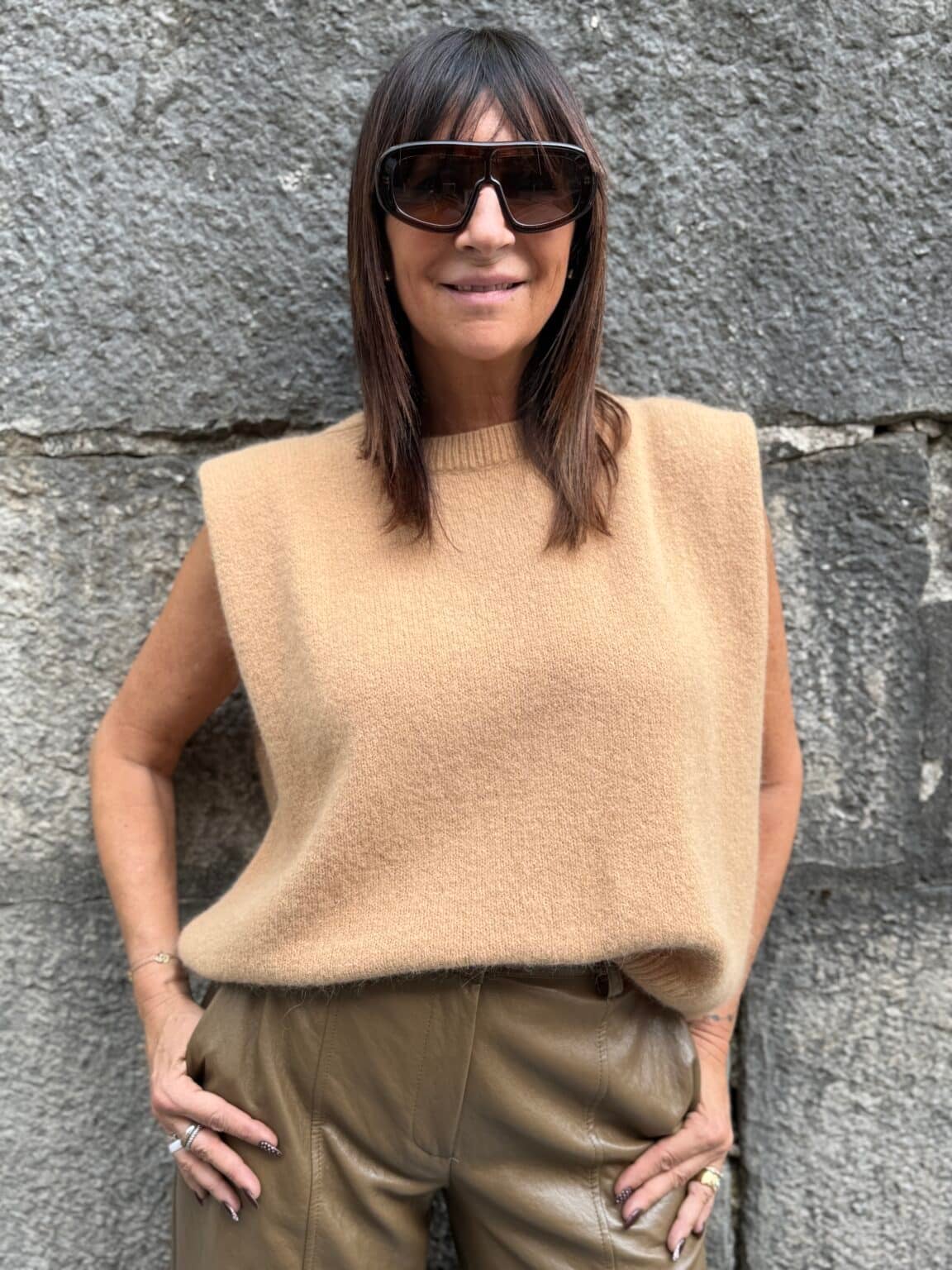 pull sans manches maille caramel meme road (ted)