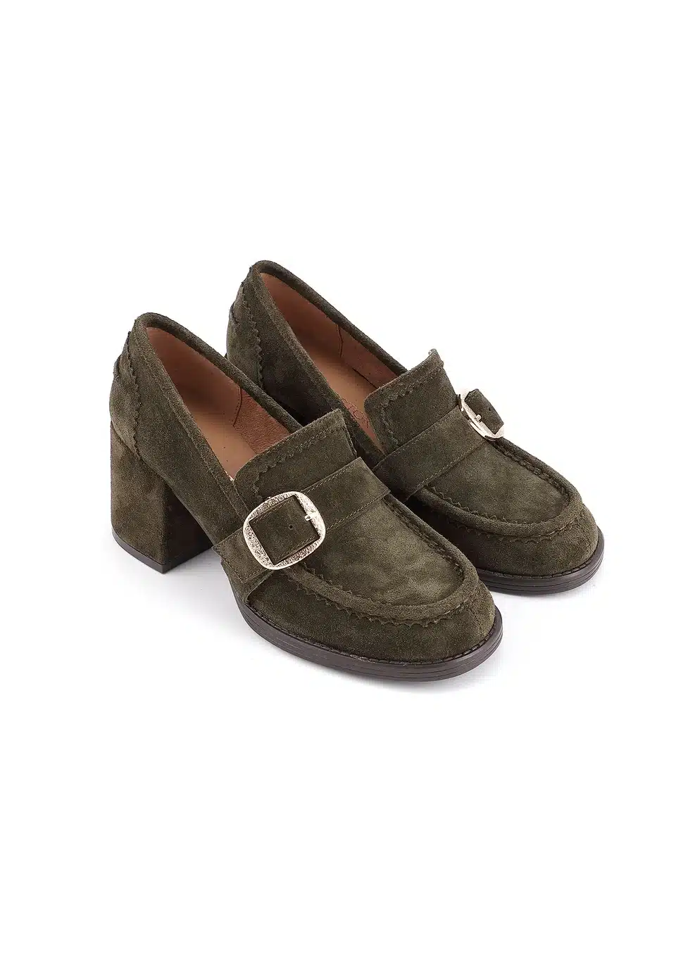 mocassins à talon en croûte de cuir kaki emilie k