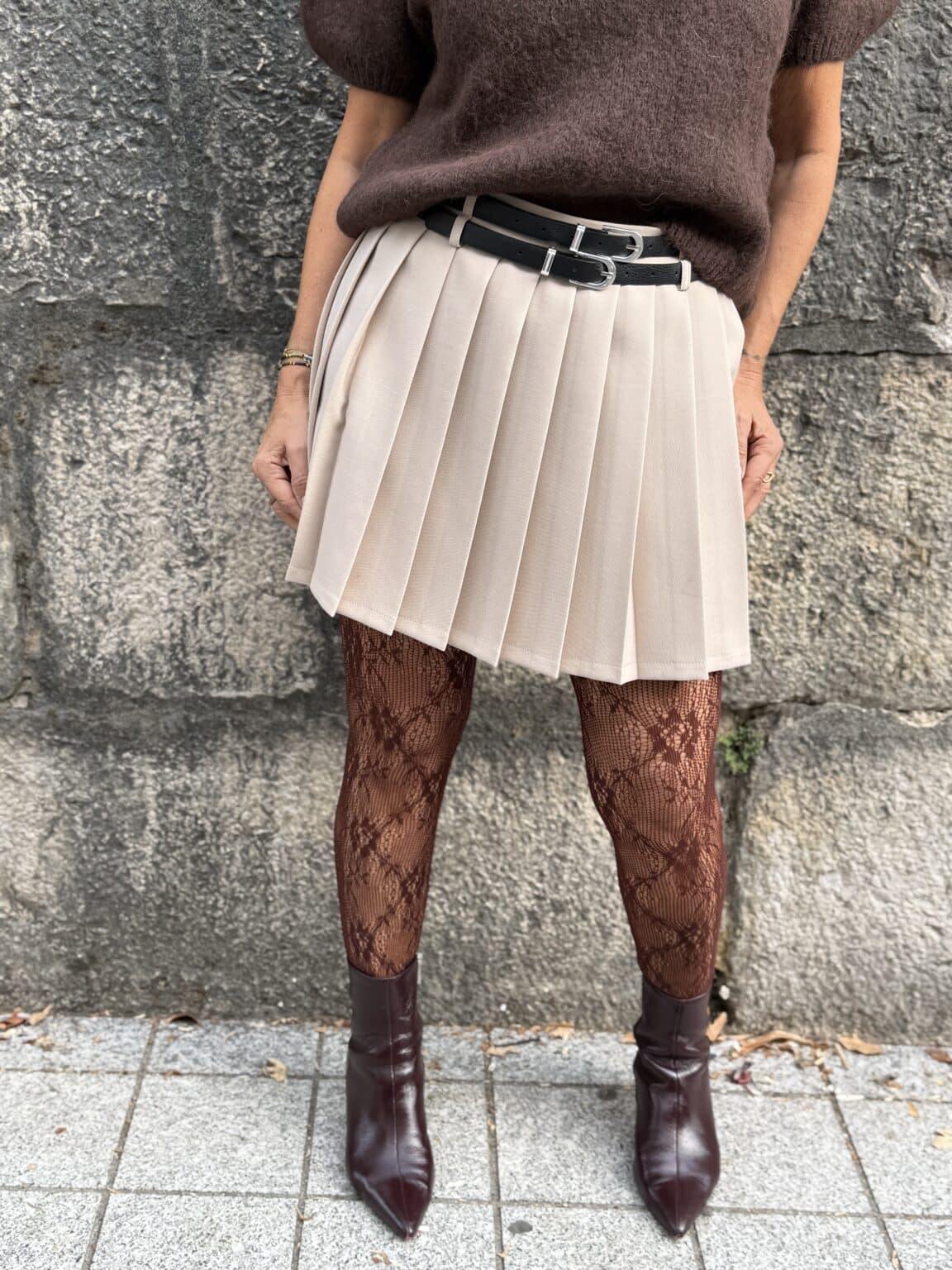jupe plissé beige avec ceinture saiph (ted)