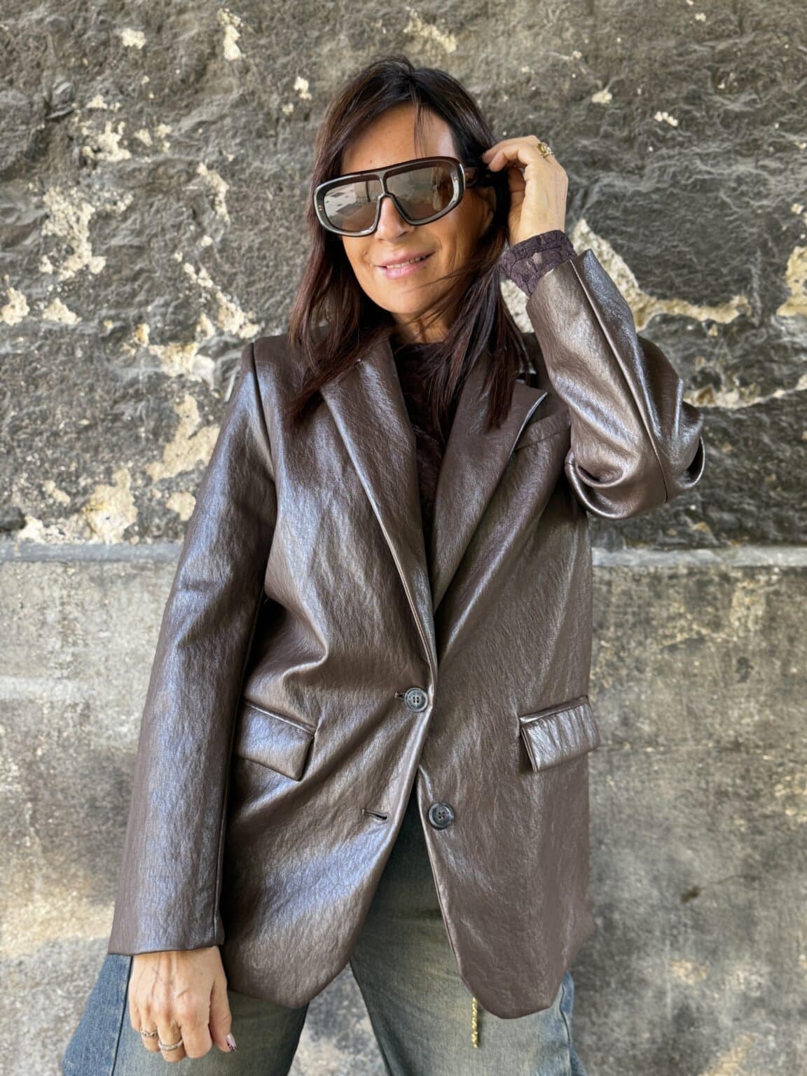 blazer effet cuir marron meme road