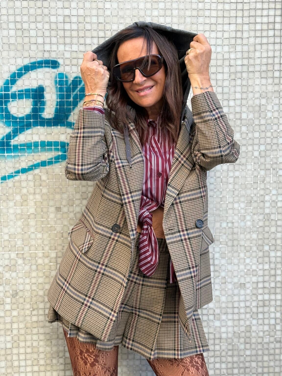 blazer oversize à carreaux avec capuche amovible dixie