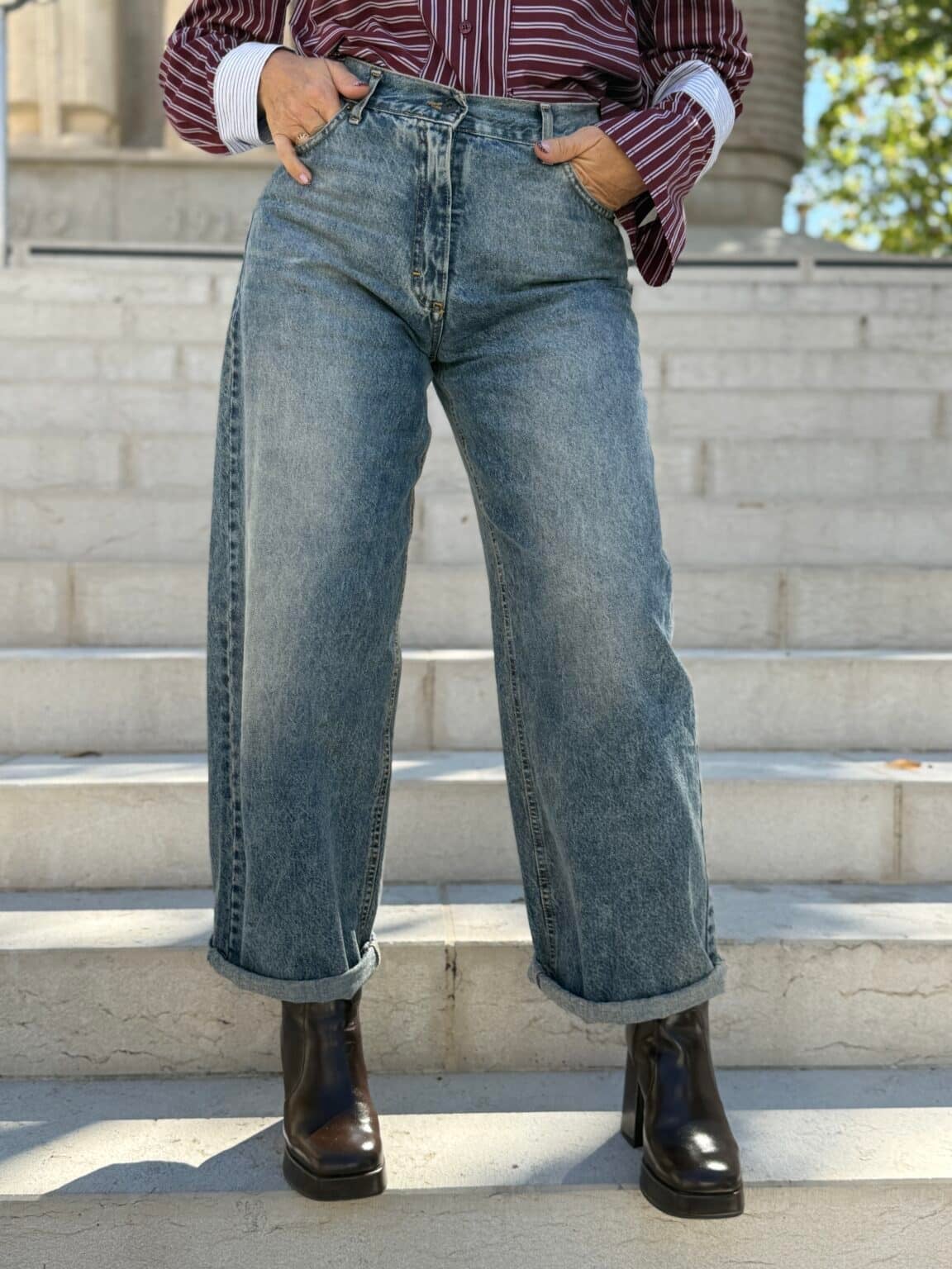 denim bleu délavé kikisix