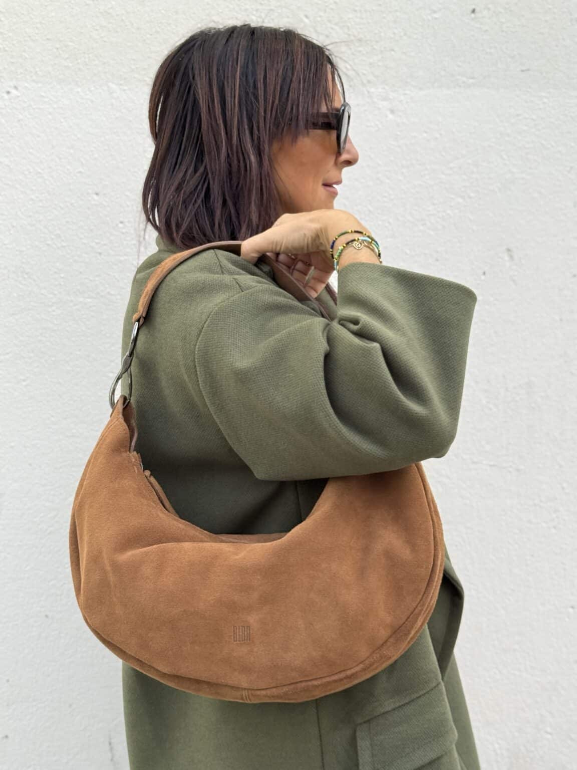 sac bandoulière en cuir suédé brun tabac jackpot biba