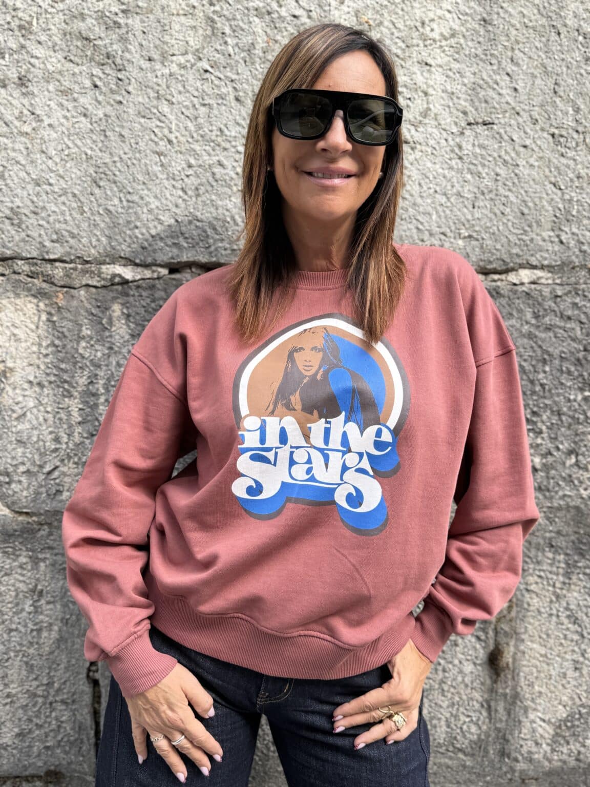 sweat oversize terracotta vieux rose imprimé "in the stay" mhj