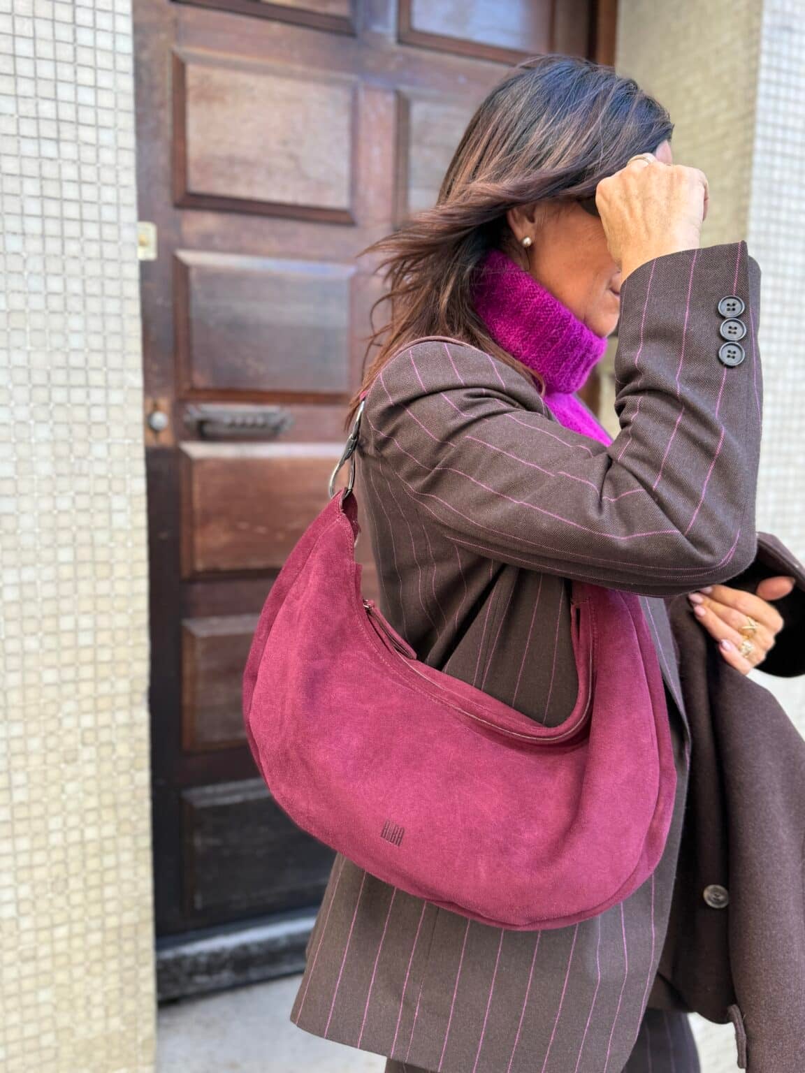 sac bandoulière en cuir suédé prune jackpot biba