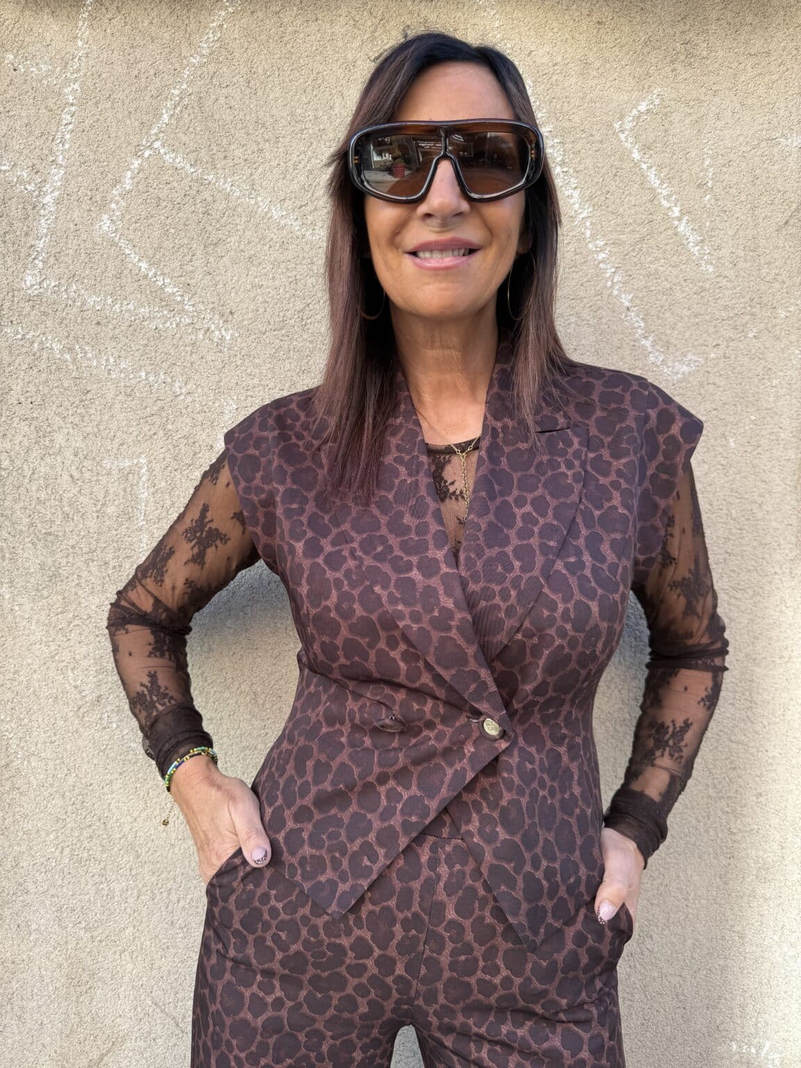 gilet tailleur sans manche imprimé léopard imperial