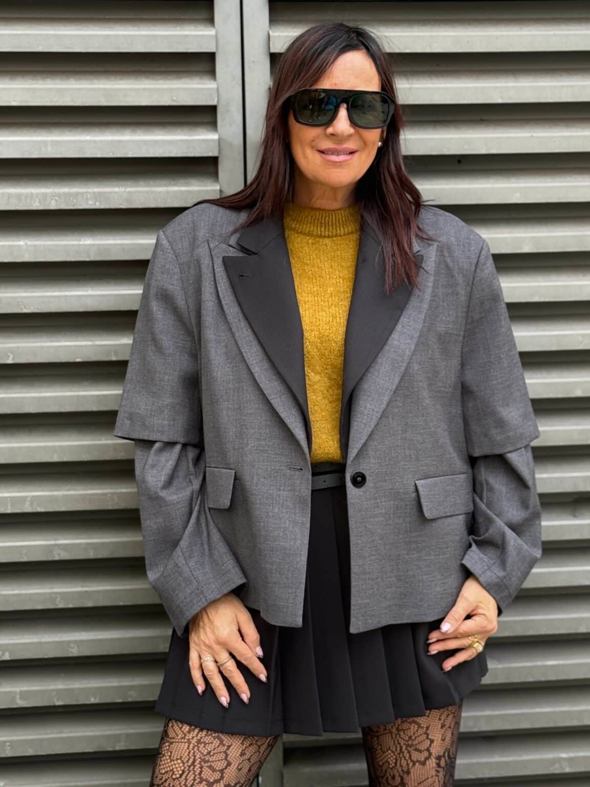 veste blazer col contrastant noir et gris imperial
