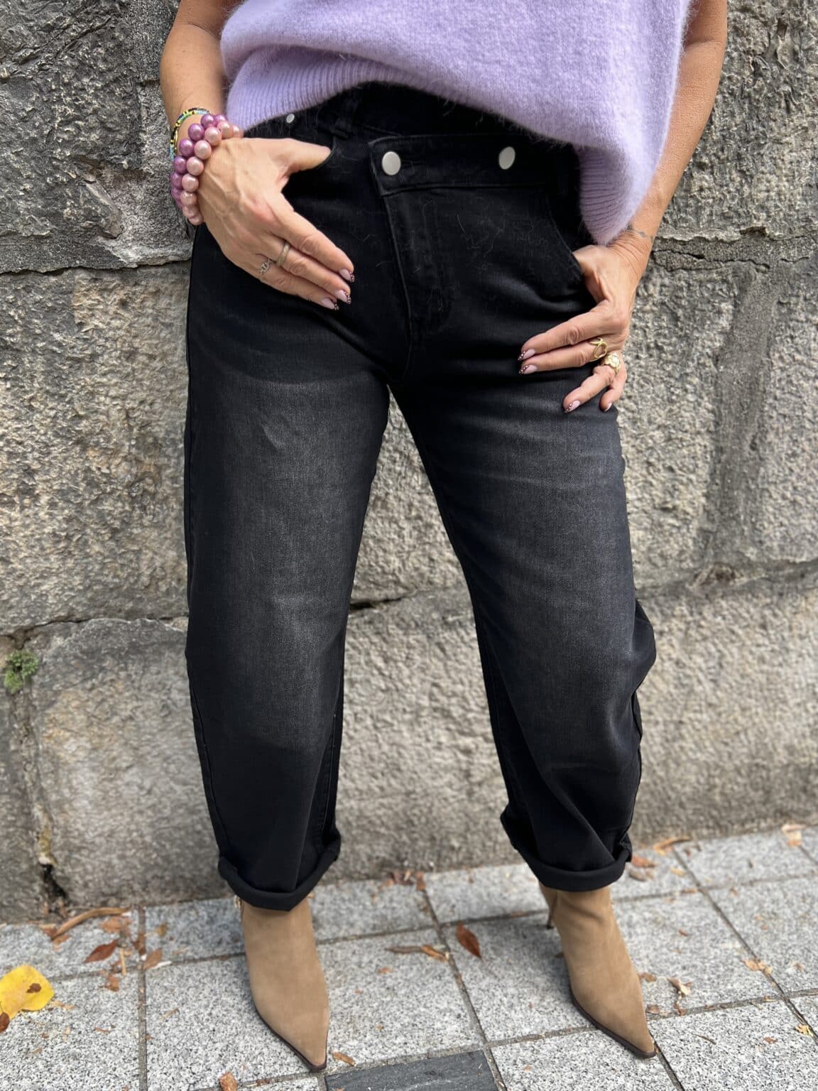 jean délavé noir fermeture asymétrique kikisix