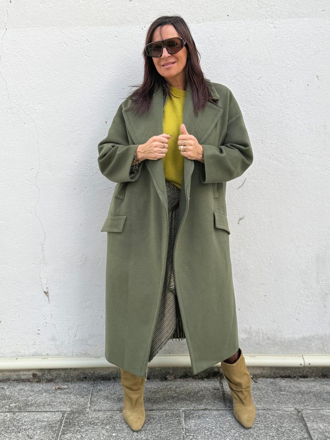 kg26min manteau long vert à col tailleur imperial