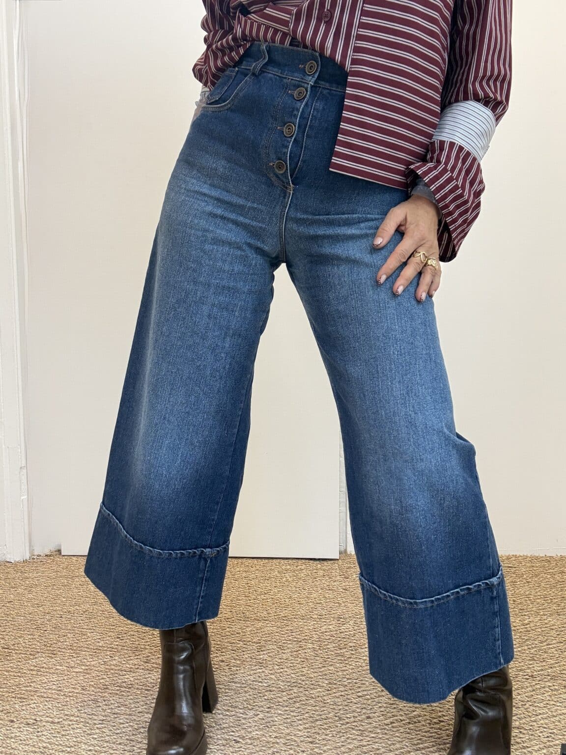 kxje3519 jean wide leg taille haute à revers kikisix