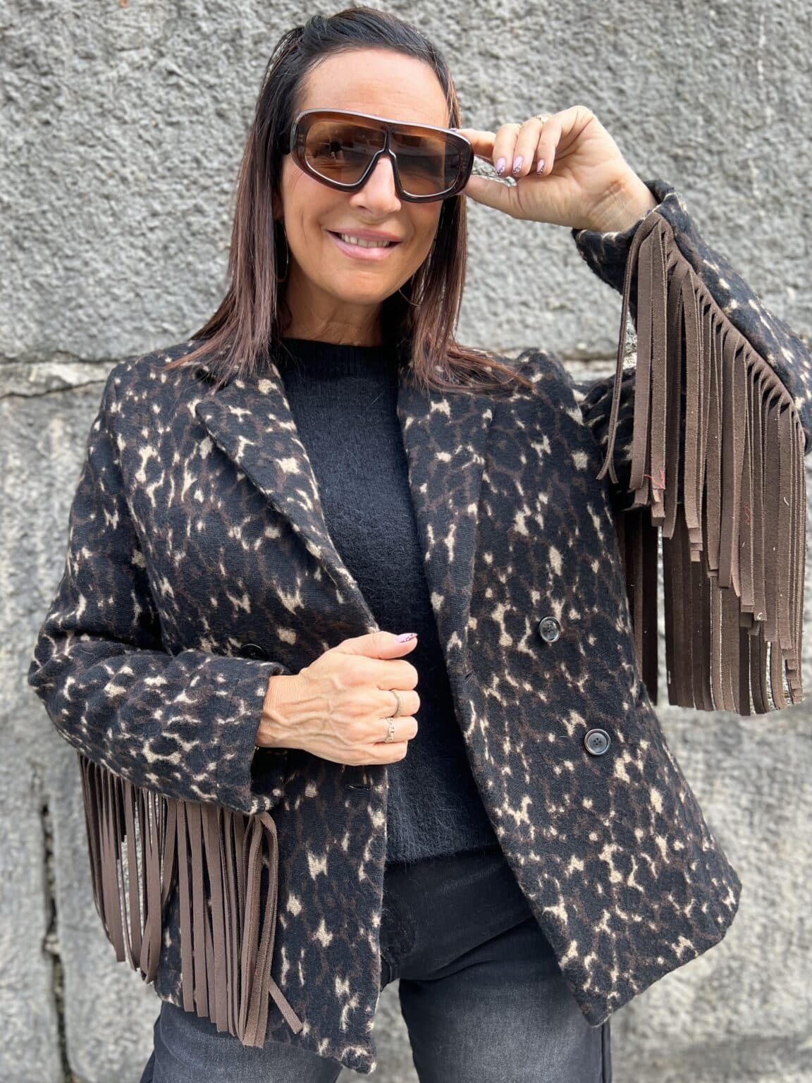 blazer imprimé léopard à franges meme road