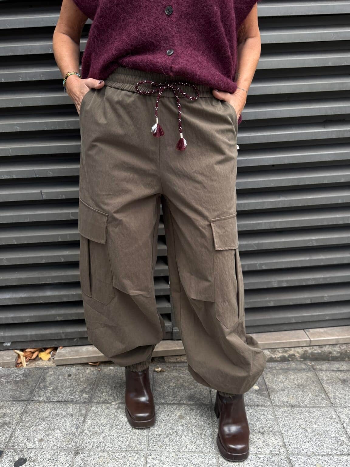 pantalon cargo fluide kaki meme road