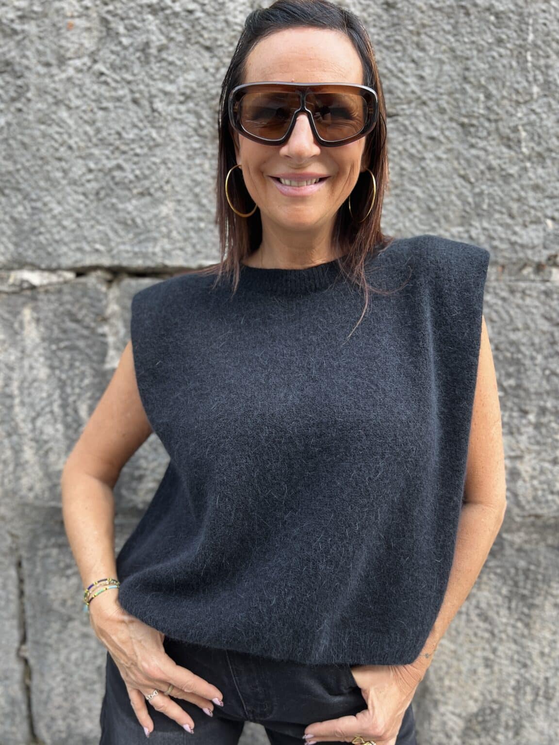 pull sans manches maille noir meme road (ted)