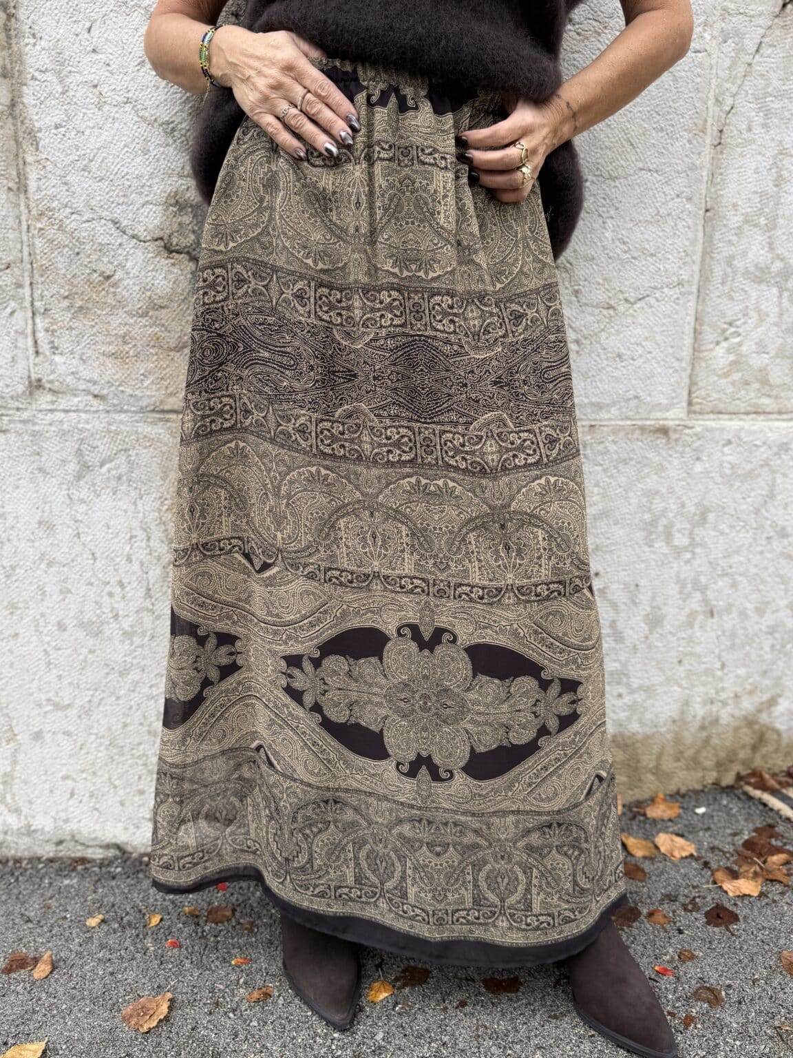 jupe longue imprimé cachemire chocolat vanille saiph
