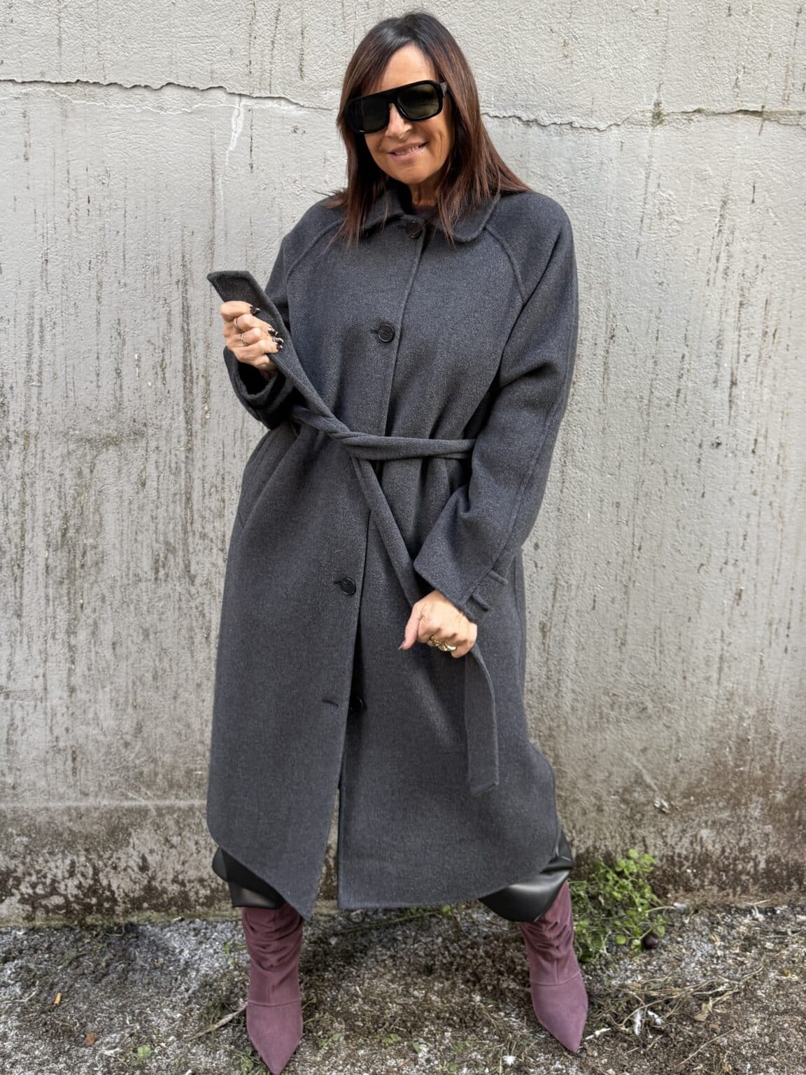 manteau long ceinturé anthracite grace et mila (delph) (copie)
