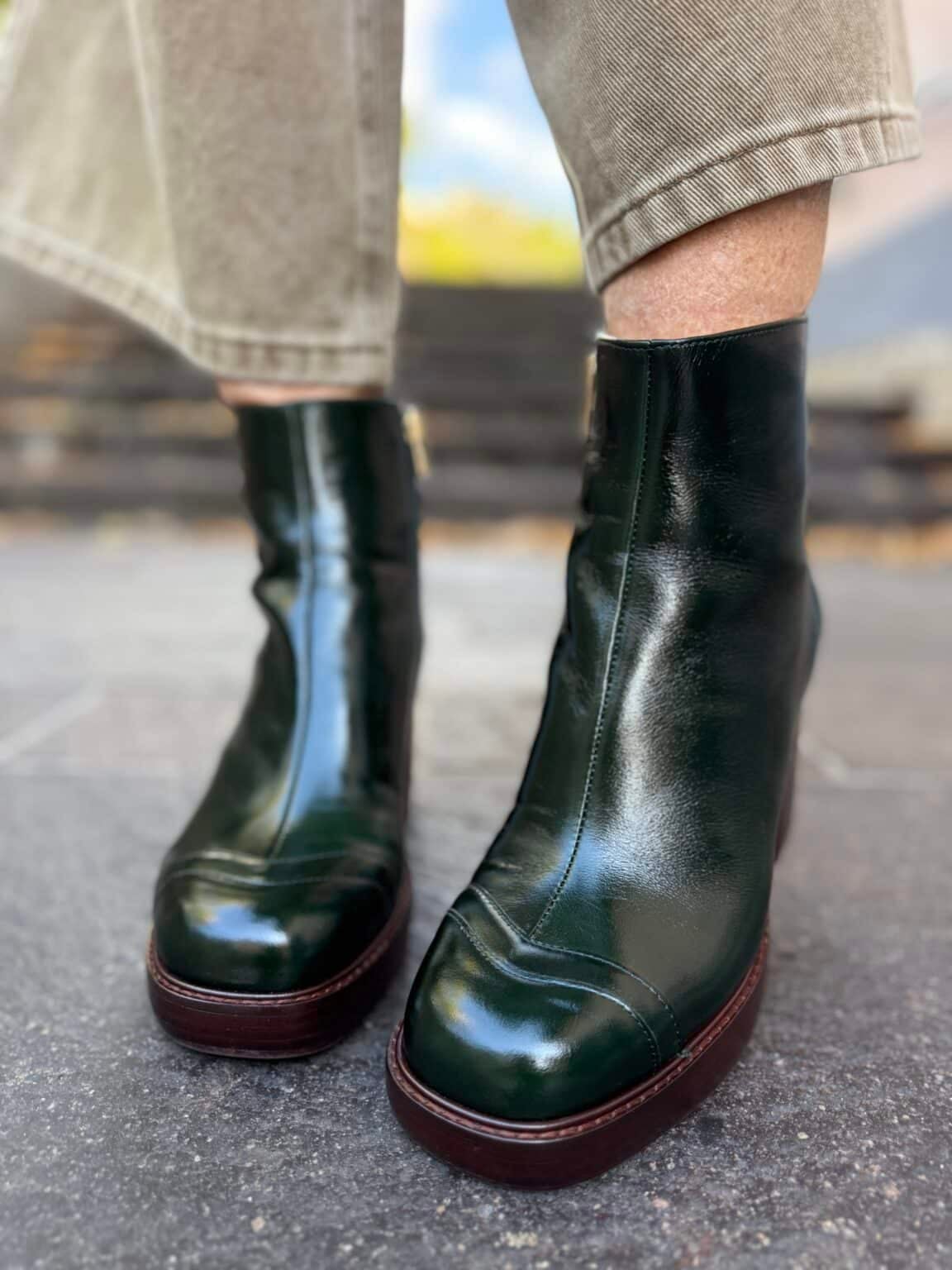 bottines à plateforme en cuir vert emilie k