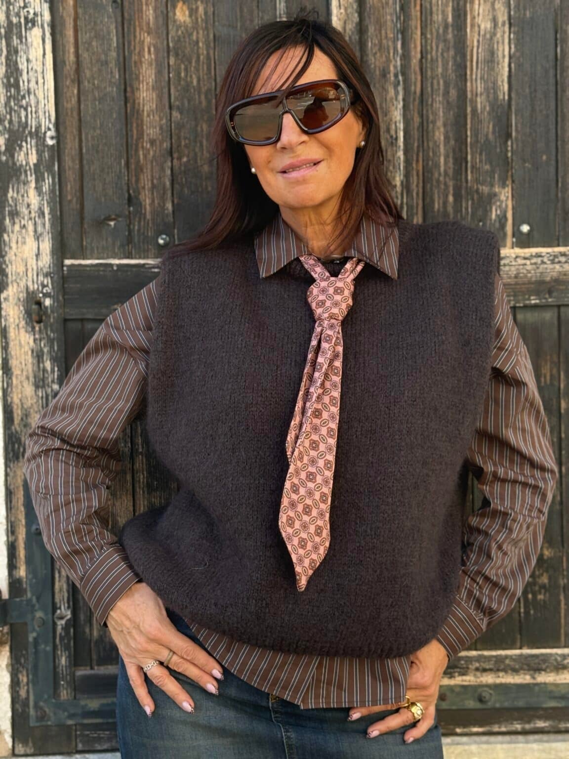 pull sans manches maille marron philia loft (maina)