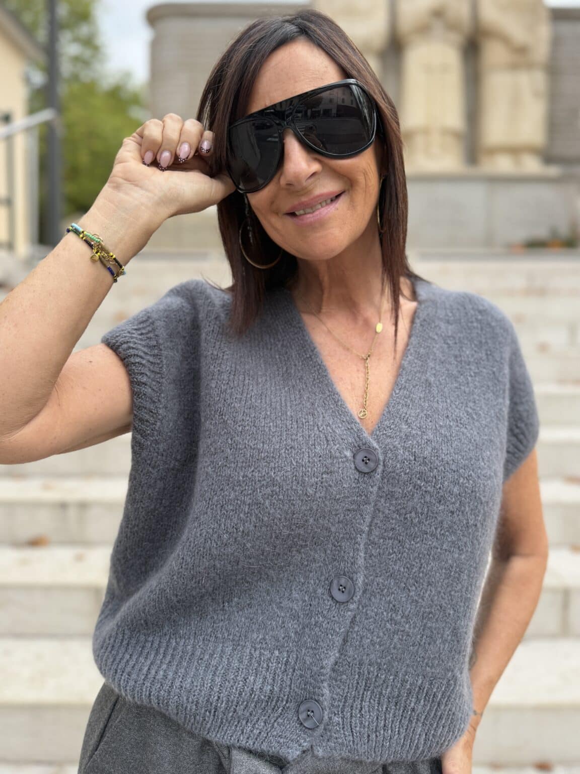 cardigan sans manches maille gris philia loft (maina)