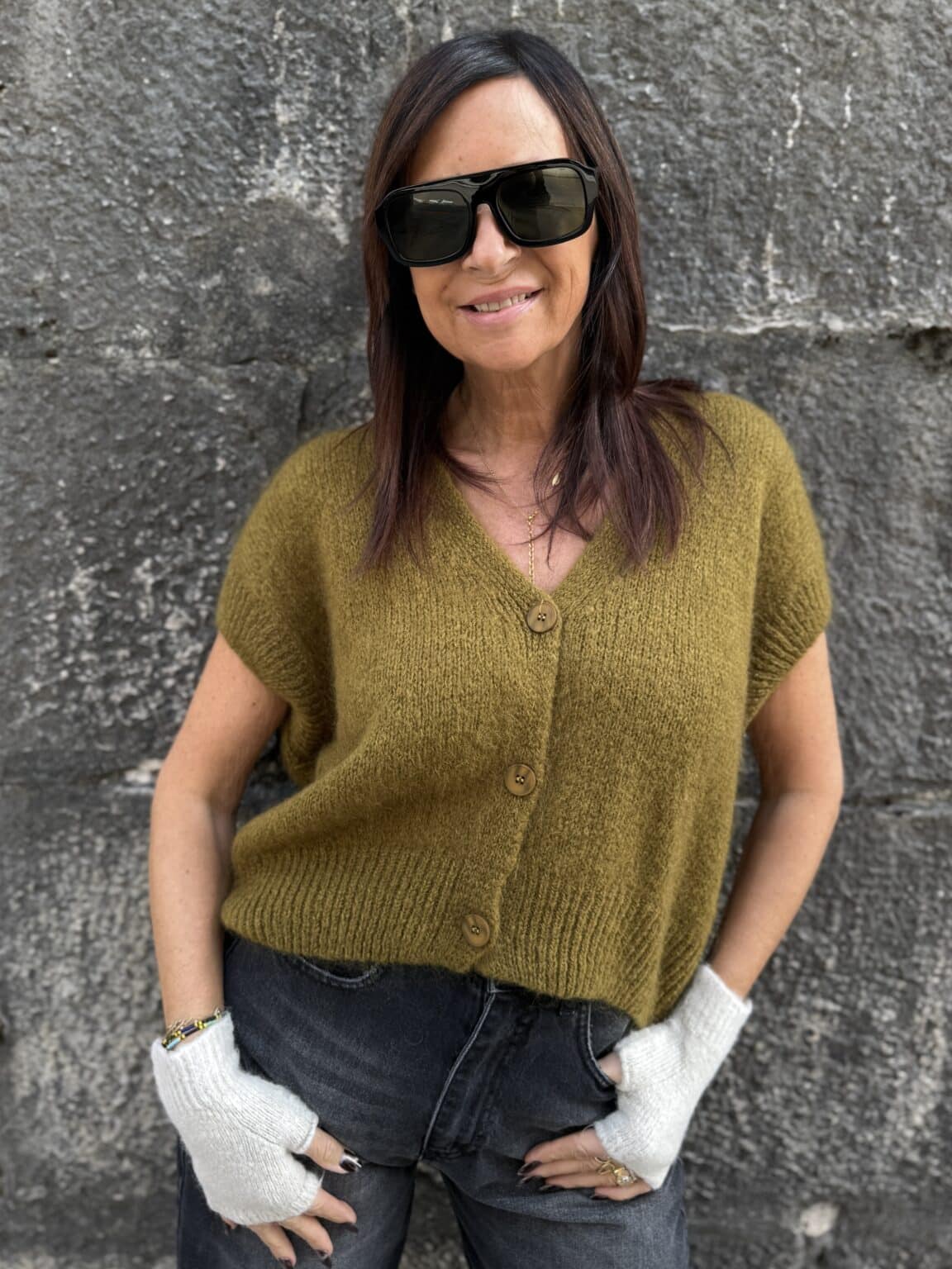 cardigan sans manches maille vert olive philia loft (maina)