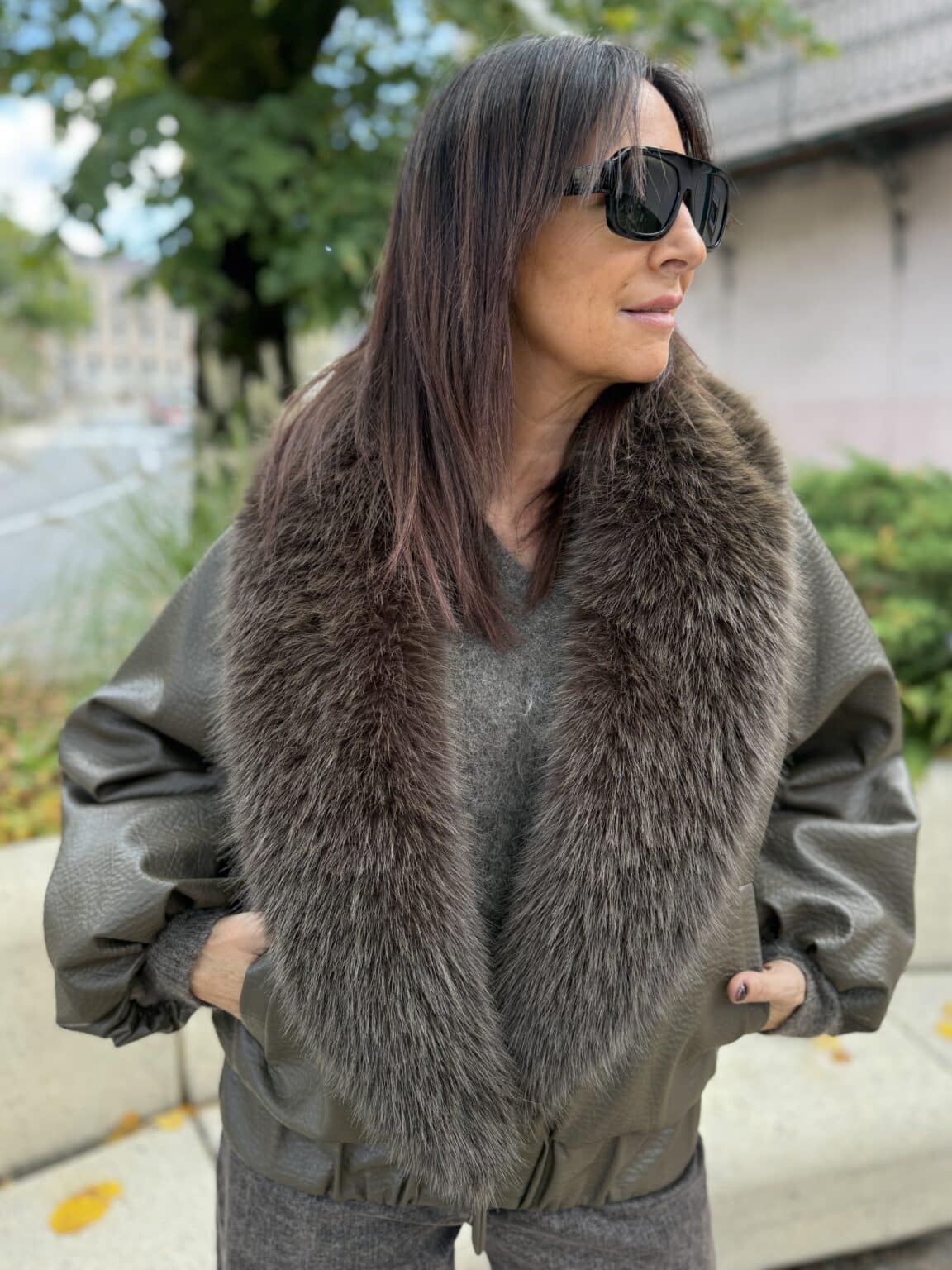 d03e0212 veste imitation cuir kaki avec col fausse fourrure philia loft (maina)