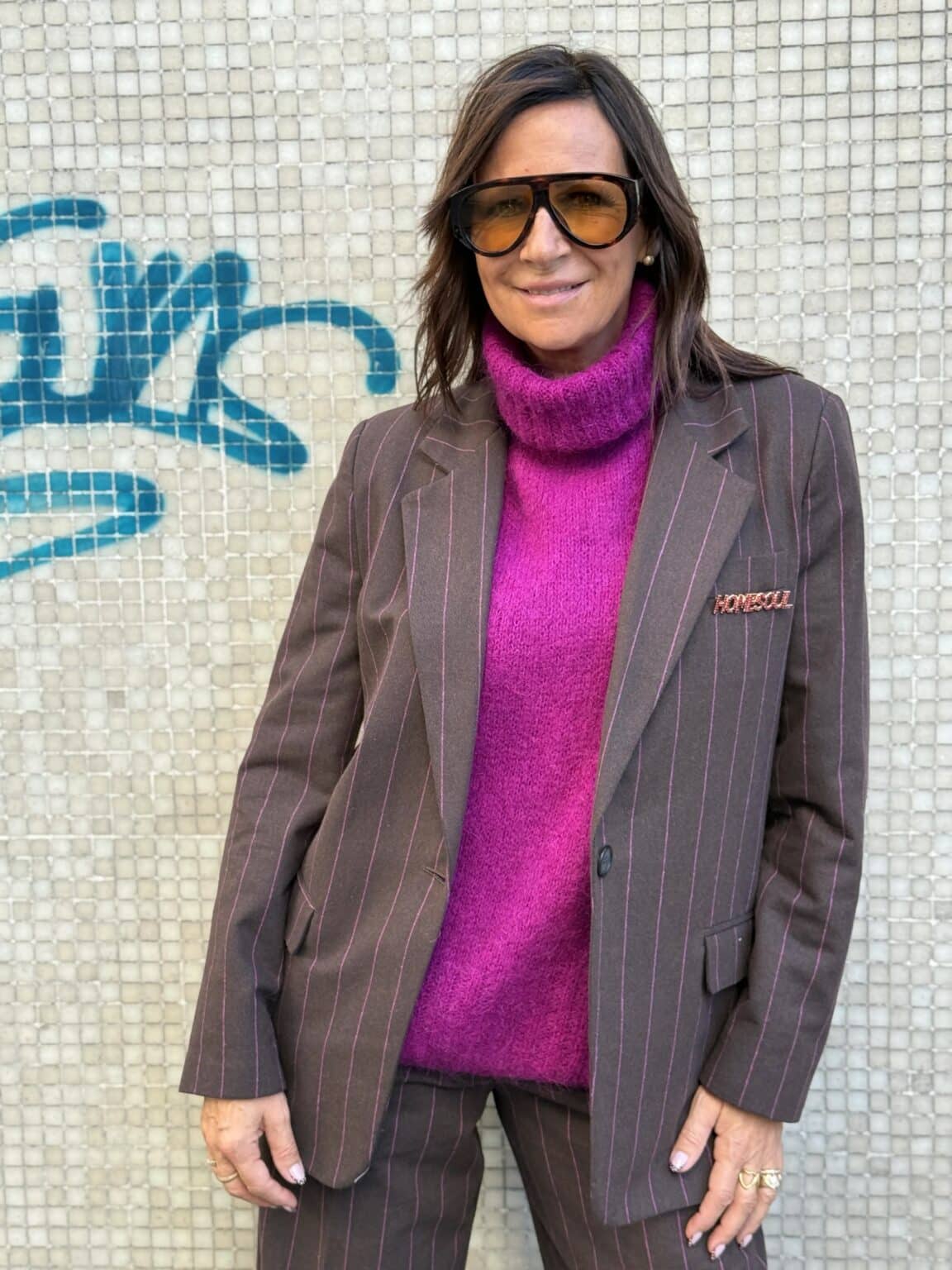 veste blazer marron et lignes fines fuschia dixie (delph)