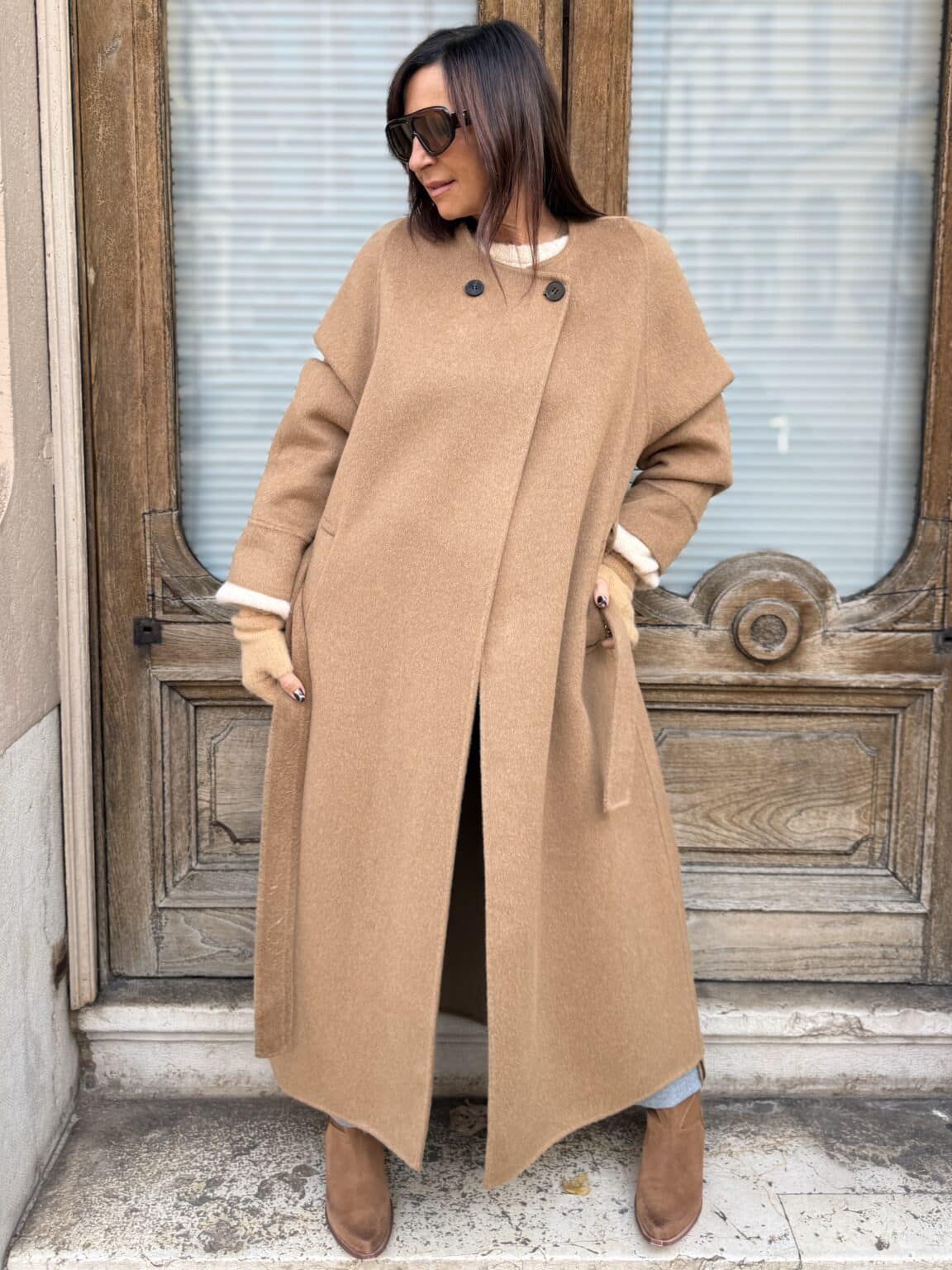 manteau long col rond camel souvenir