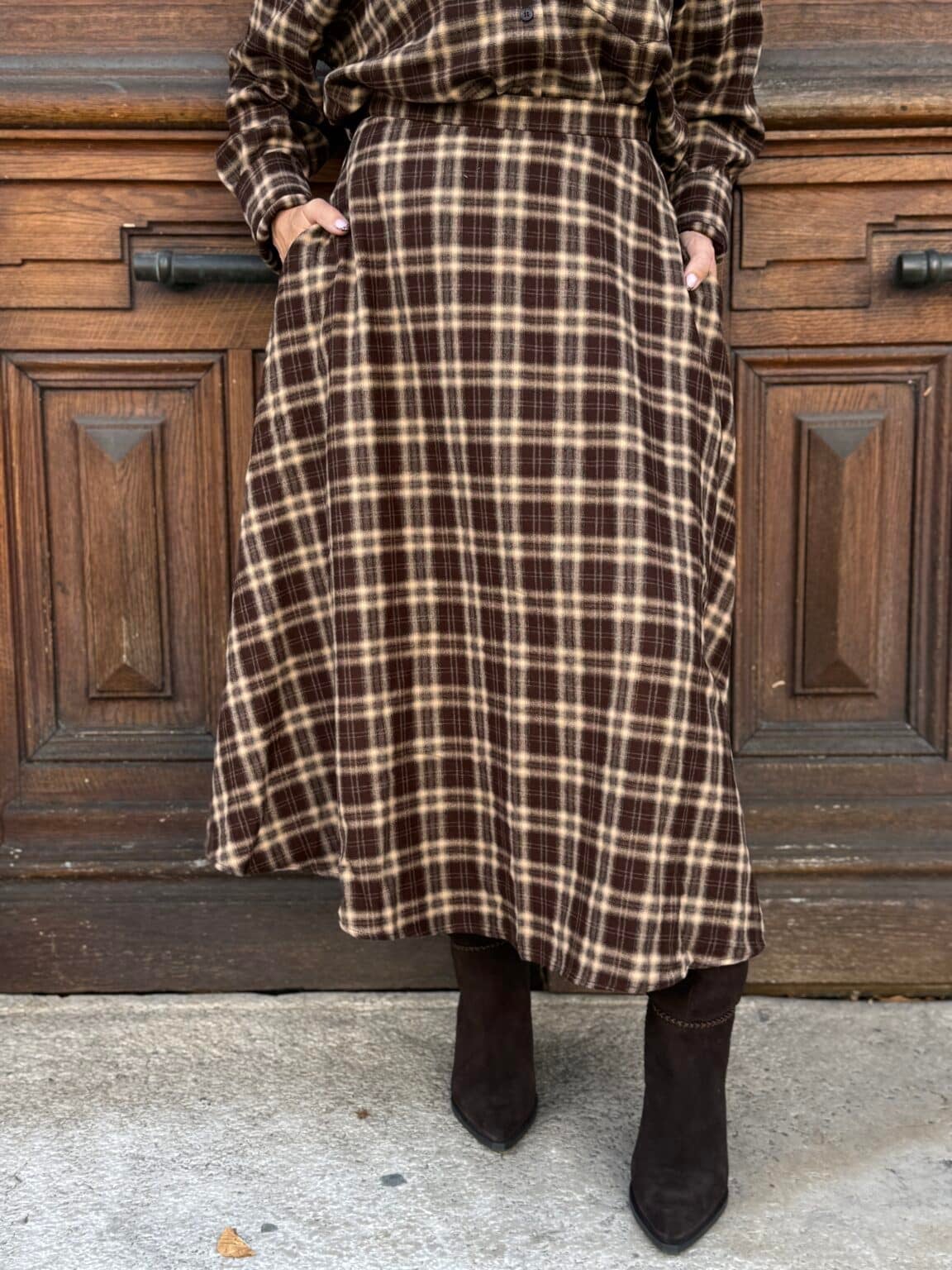 jupe longue à carreaux beige et chocolat (delph)