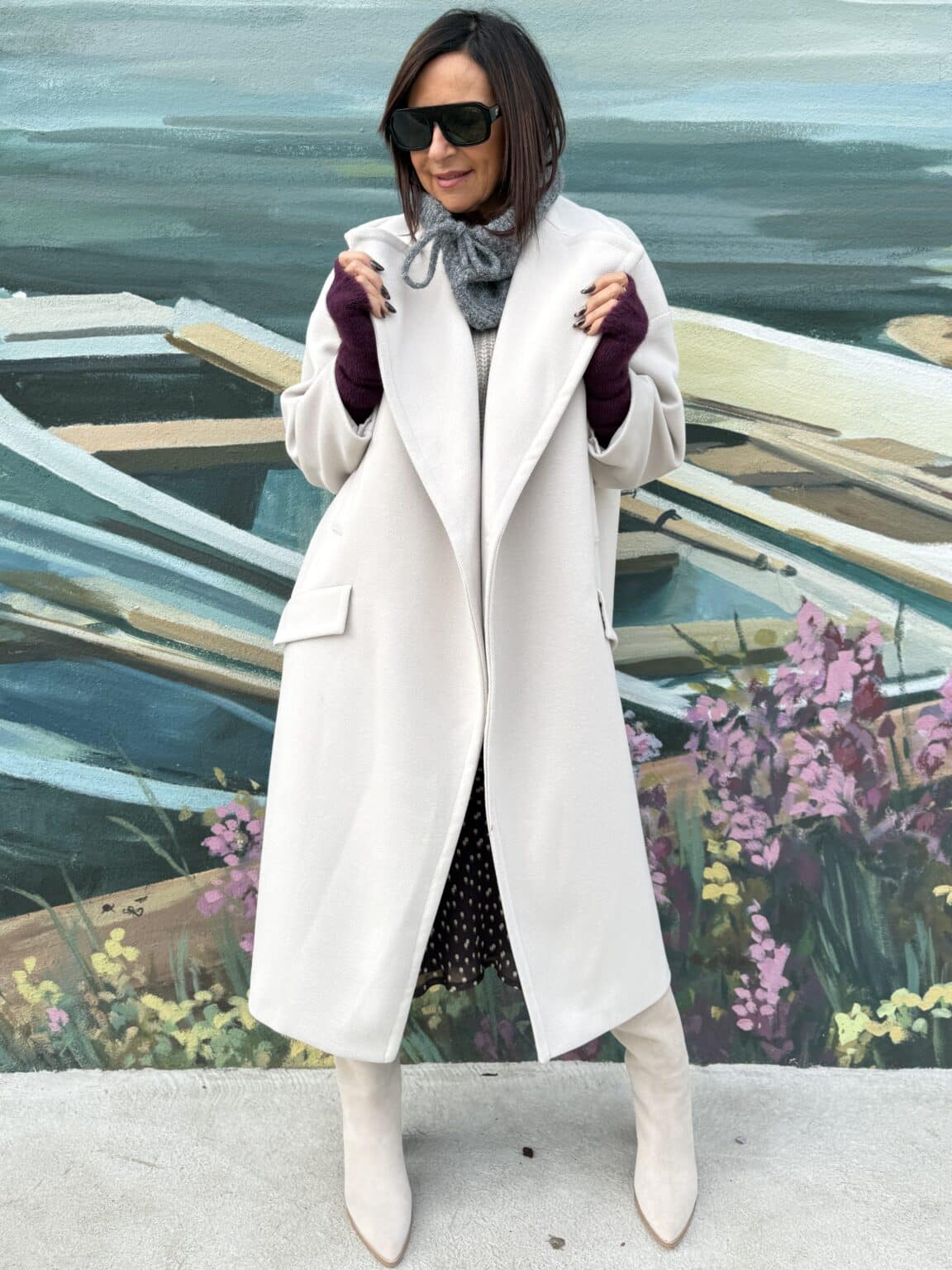 manteau long beige crème à col tailleur imperial (jade)