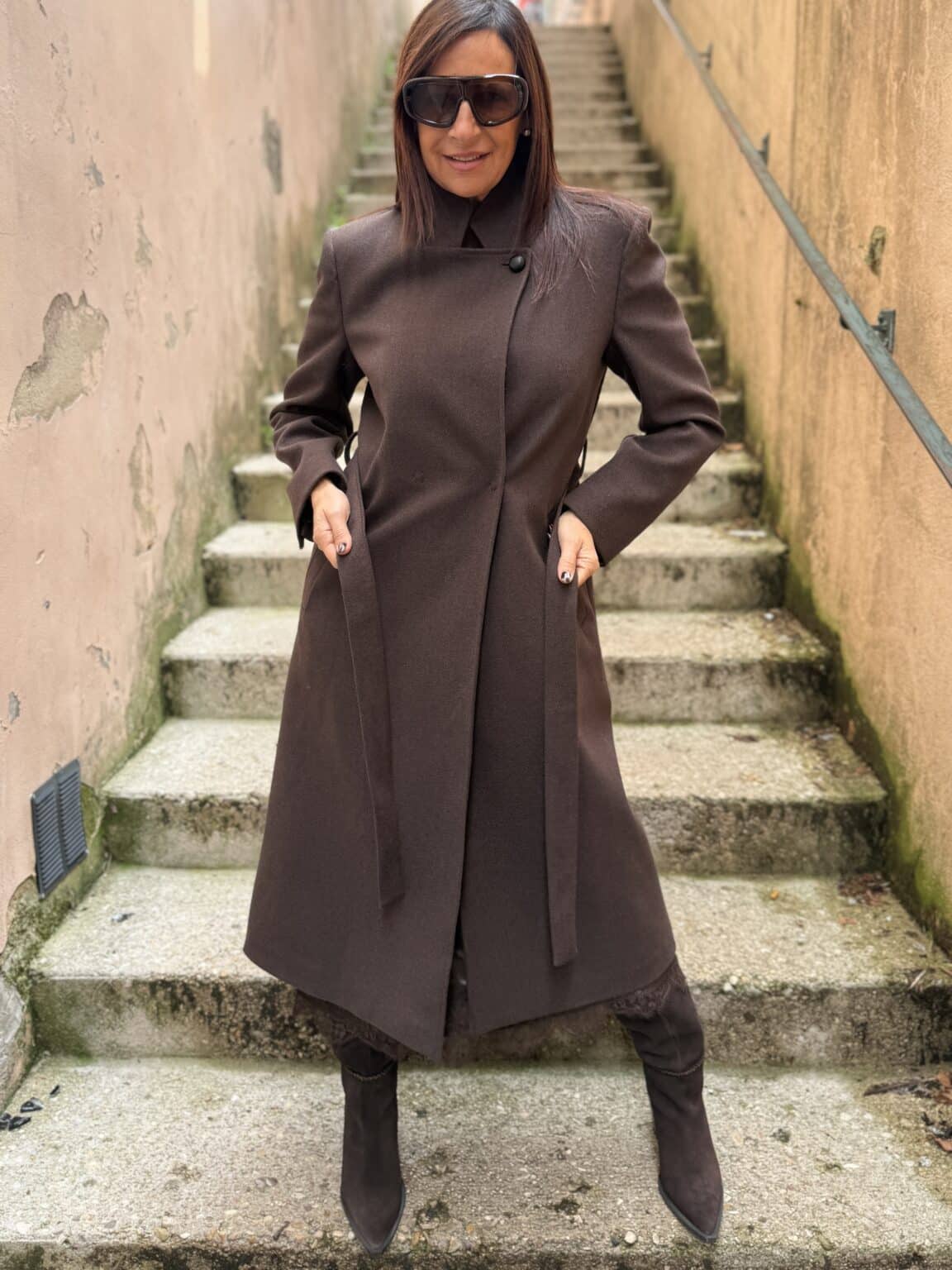 manteau long col montant marron chocolat kikisix (jade)