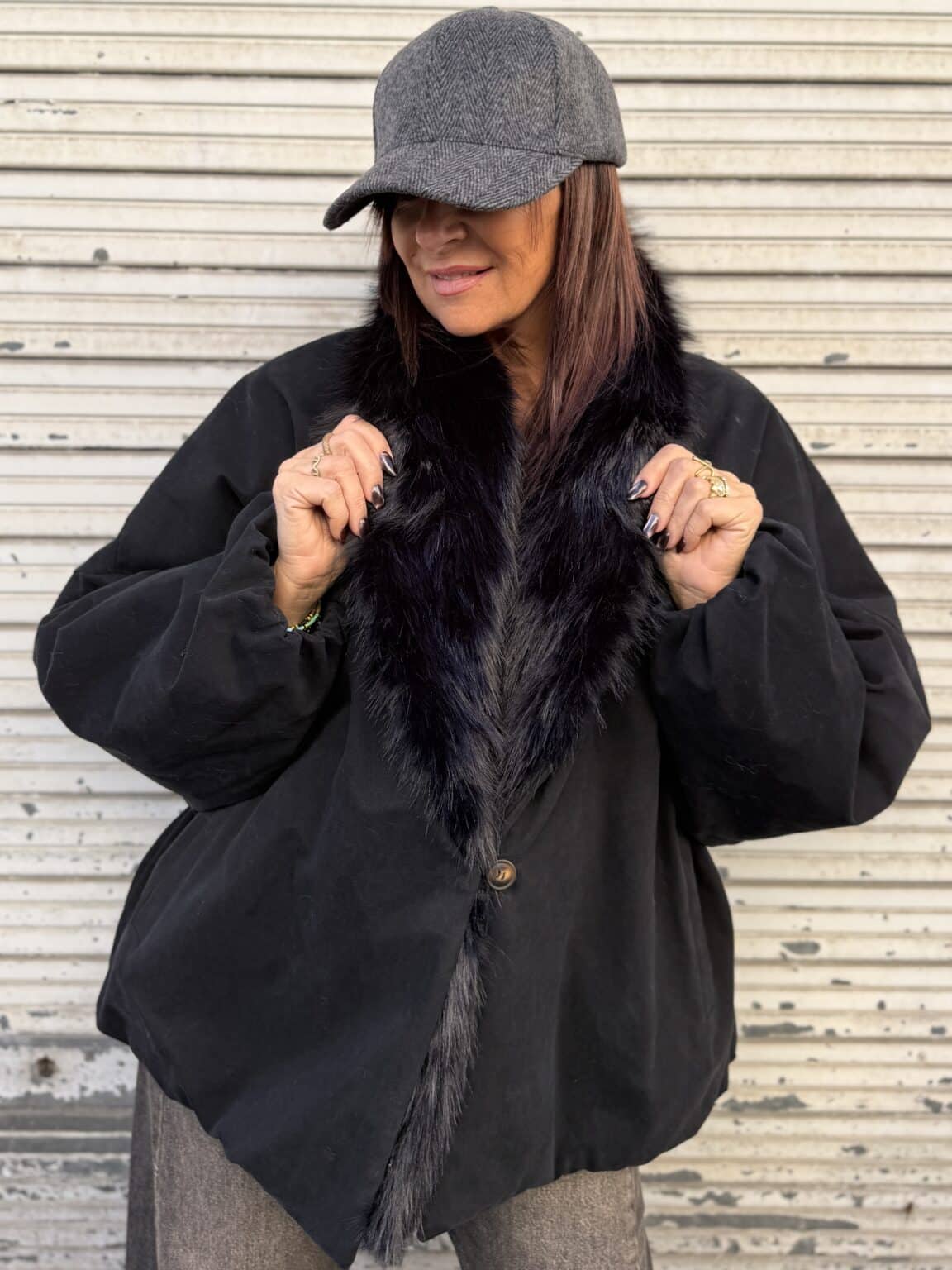 kxgb3015blk veste noir en coton à col en fausse fourrure kikisix (maina)