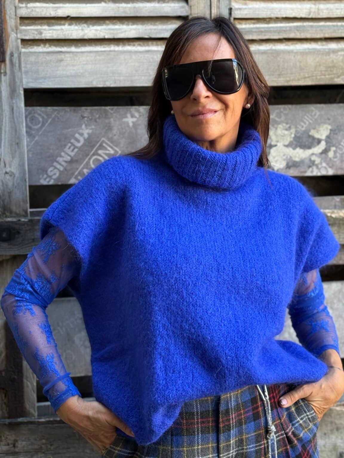 pull col roulé sans manches en maille bleu électrique dixie (delph)