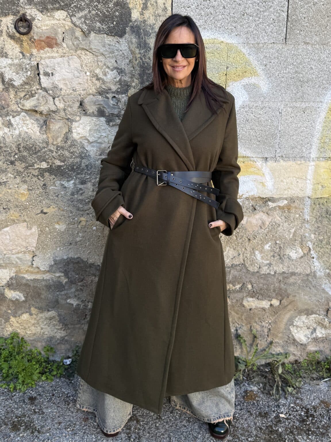 manteau long col tailleur kaki foncé souvenir (jade)