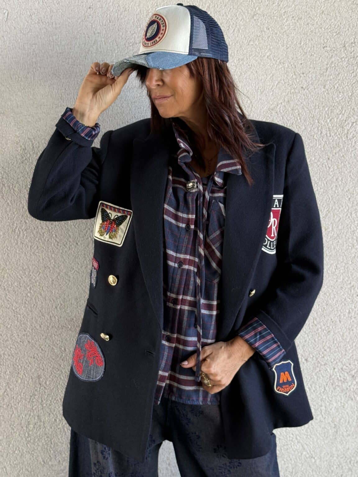 veste blazer bleu marine avec patchs décoratifs meme road (delph)