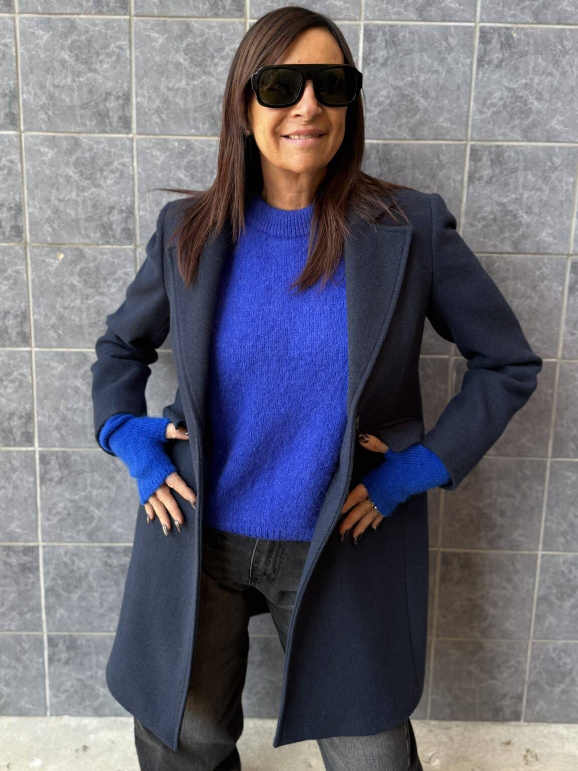 manteau blazer mi long col tailleur bleu marine giorgia (jade)