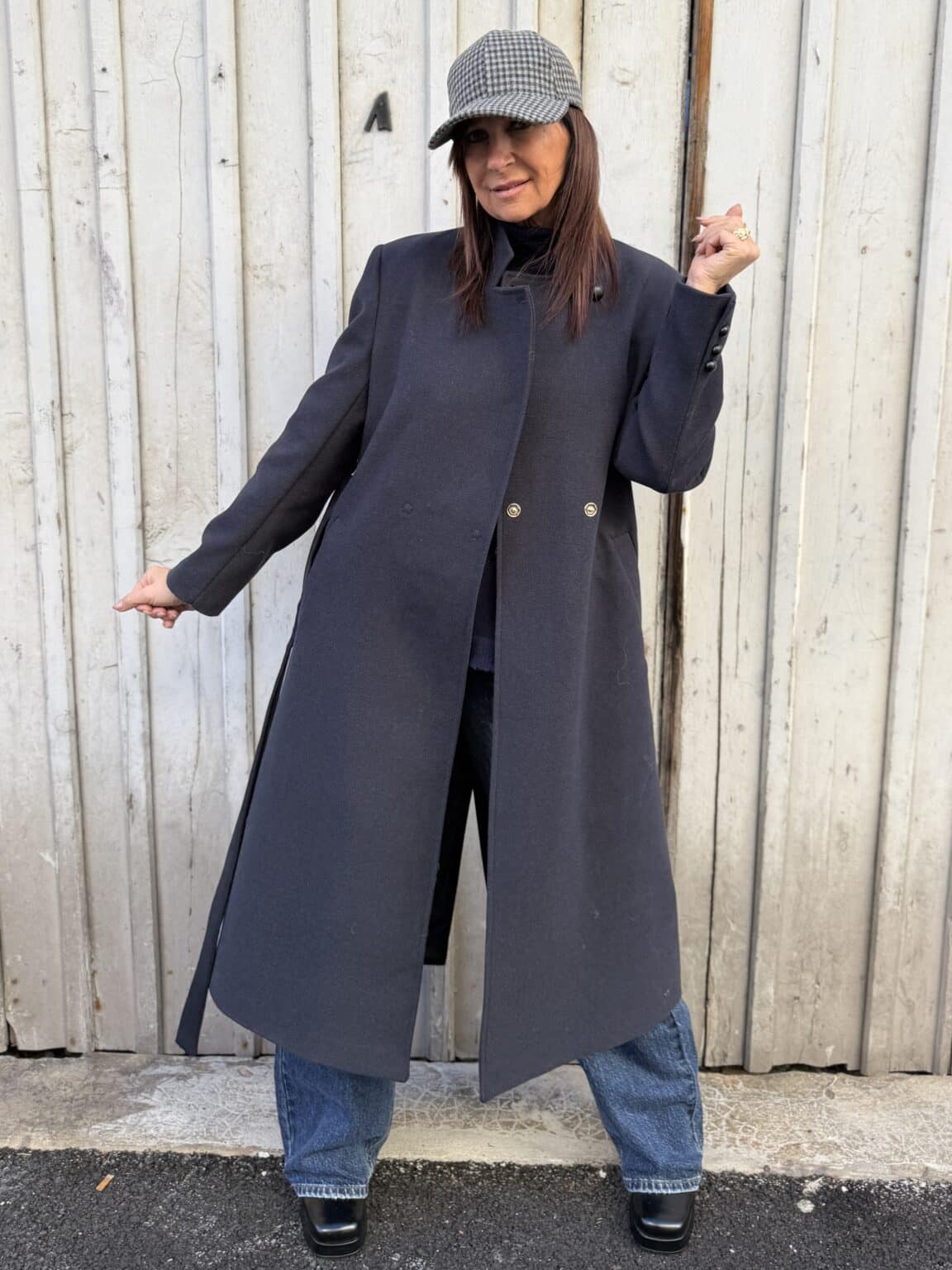 manteau long col montant bleu marine kikisix (jade)